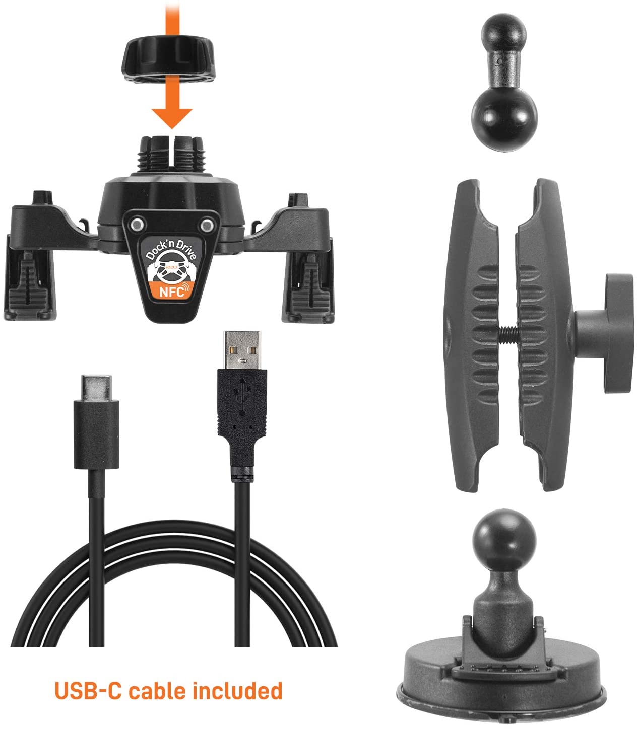 xProDock NFC Bizmount - Phone Holder/Mount with Heavy Duty Suction Cup Base and 1.5m USB-C Cable- for Your