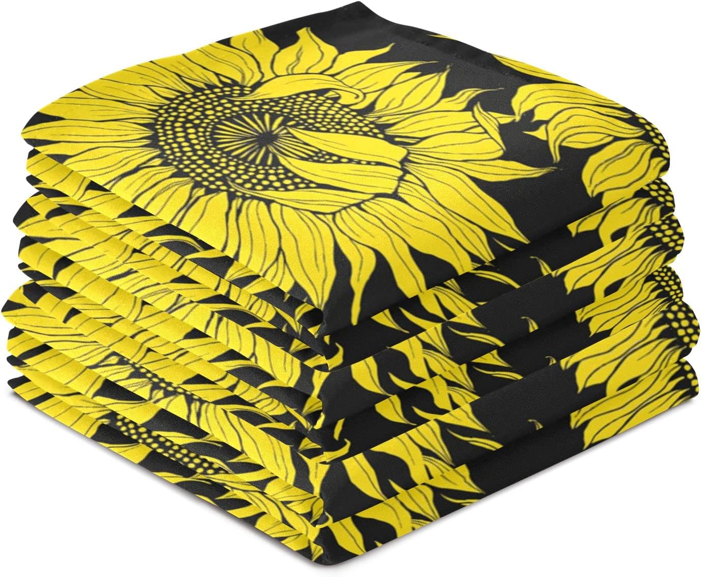 GZHJMY Graphic Yellow Sunflowers Kitchen Towels Set of 6 Dishcloths Hand Towels Tea Towels Ultra Absorbent for Cleaning Washing Drying Dishes Tableware 28'' x 18''