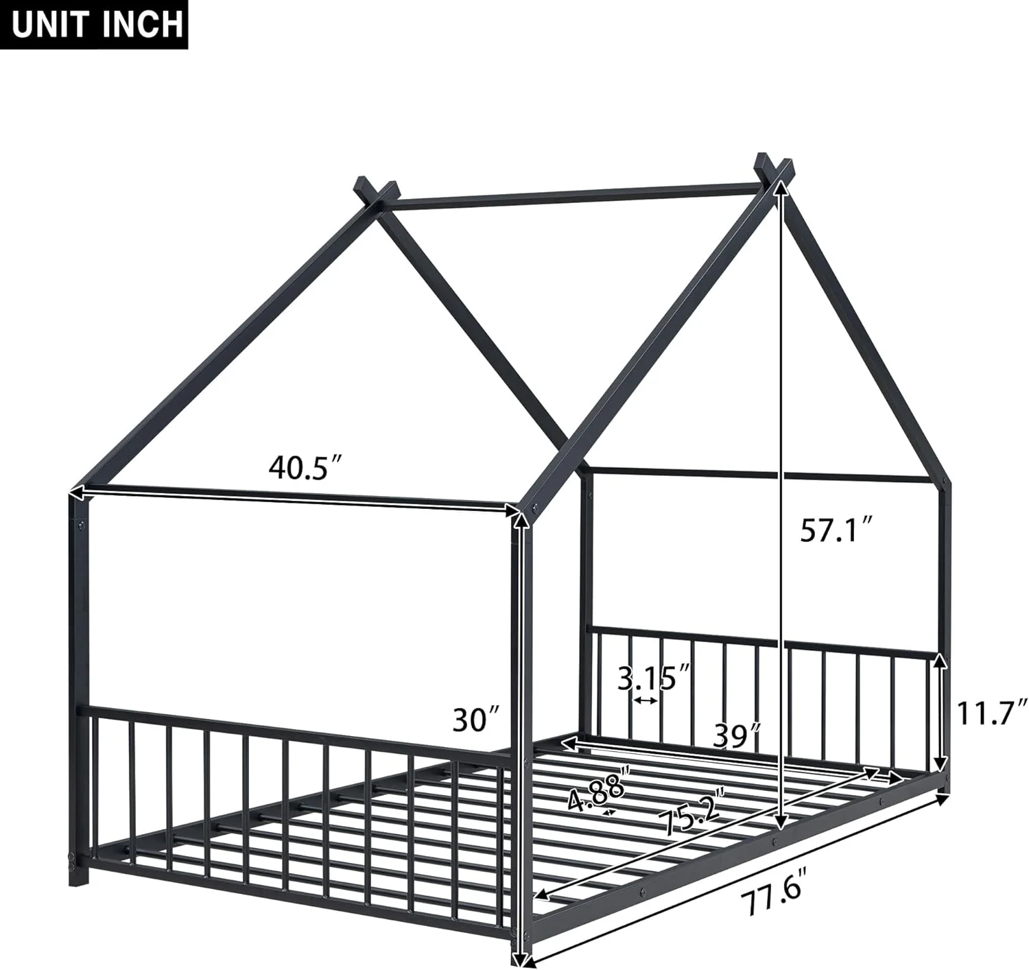 Size Meal House Bed, Floor Bed Frame o Sprig Box Required, Black