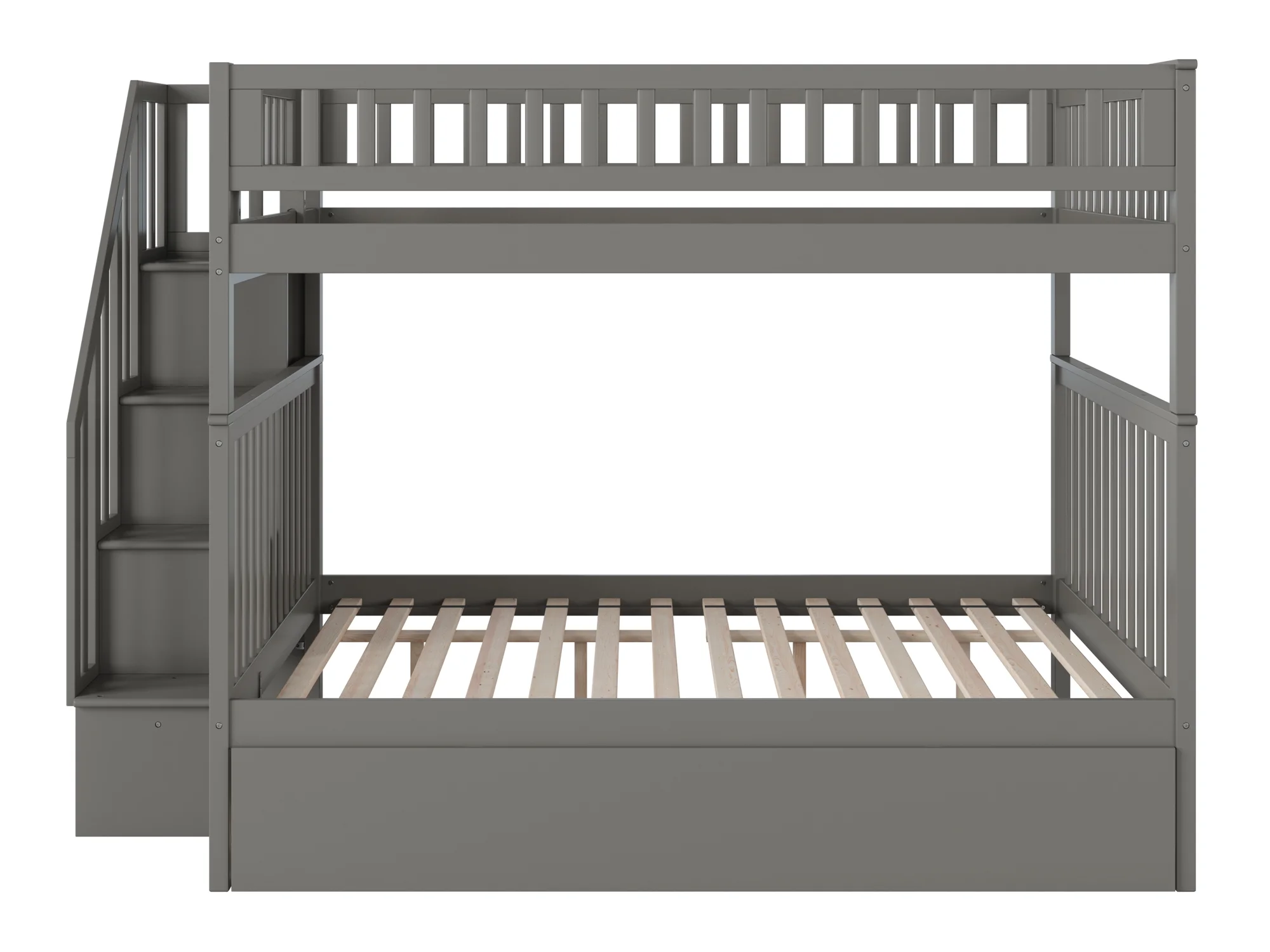Woodland Staircase Bunk Bed Full over Full with Twin Size Urban Trundle Bed in Grey