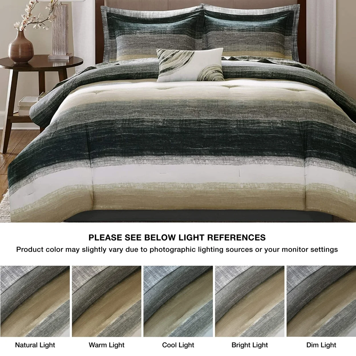 Madison Park Essentials 9-Piece Cal King Complete Comforter and Cotton Sheets Taupe Stripe Bed in a Bag