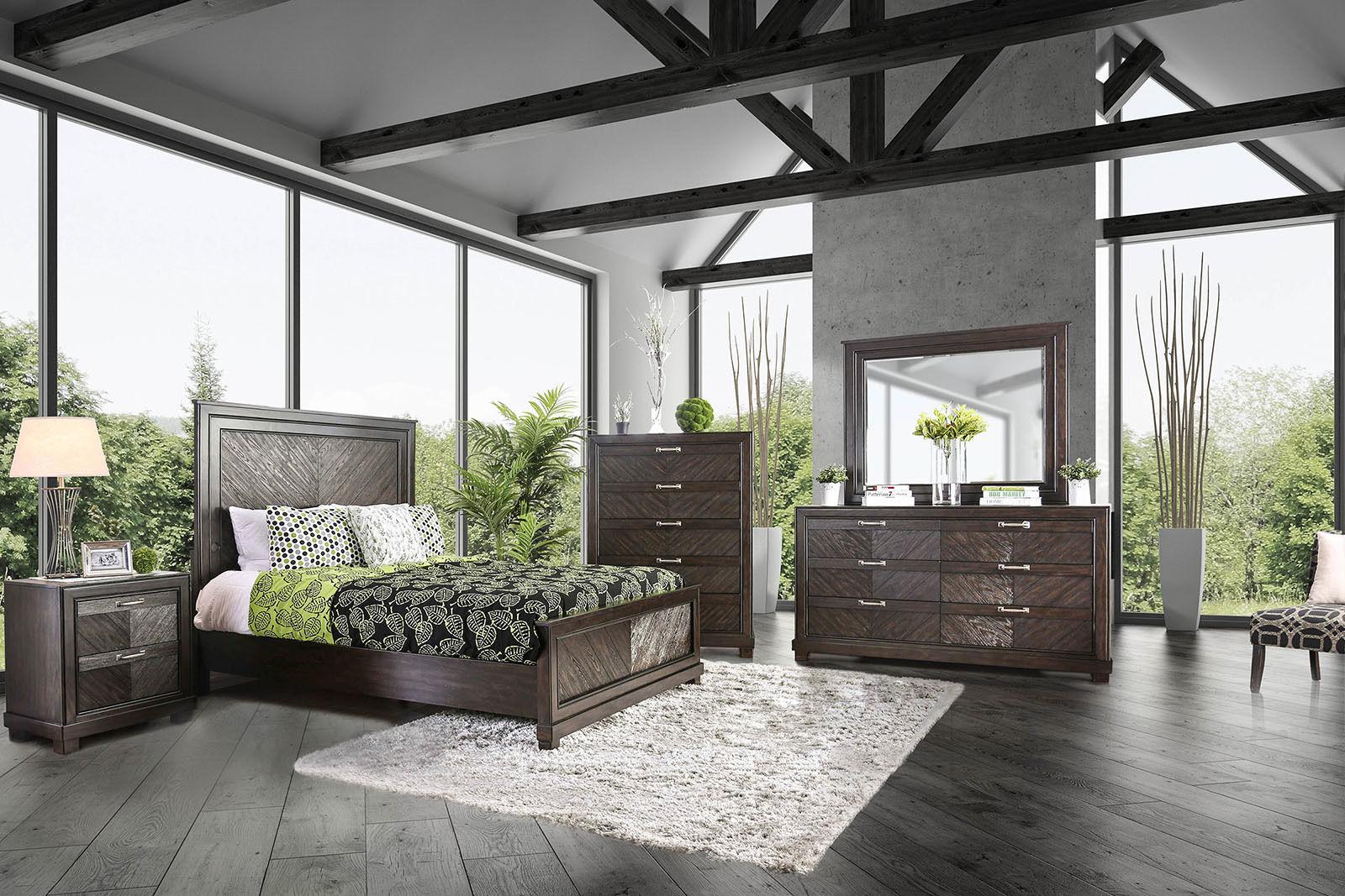 Transitional Espresso Solid Wood King Bed Furniture of America CM7315 Argyros