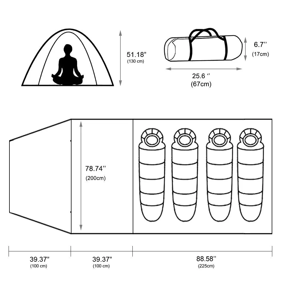 HOMEYA 3-4 Person Dome Camping Tent With Vestibule, 2 Room, Double Layer, Family Tunnel Tent, Green