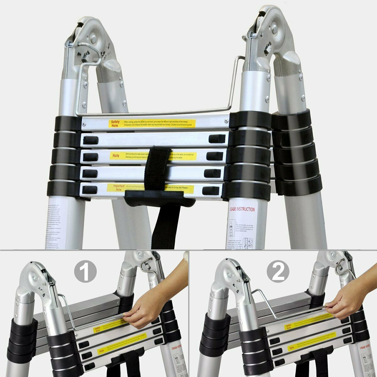 Telescopic Ladder 16.5Ft 5M Multi-Purpose Aluminium Telescoping a-Frame Folding Ladder Extension Extendable 330lb Load Capacity EN131 Standard