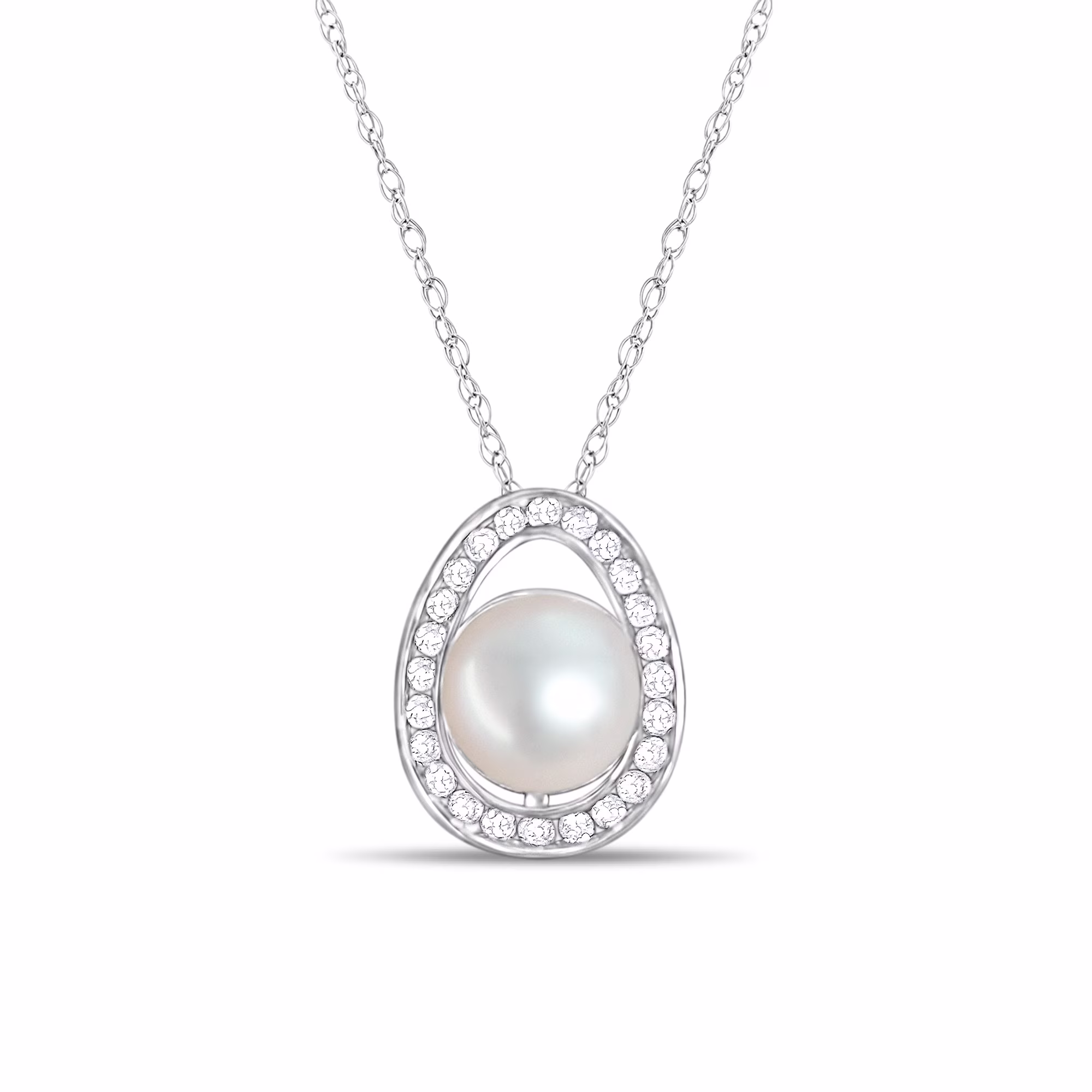 Large Freshwater Pearl & Diamond Necklace .90cttw 18k White Gold