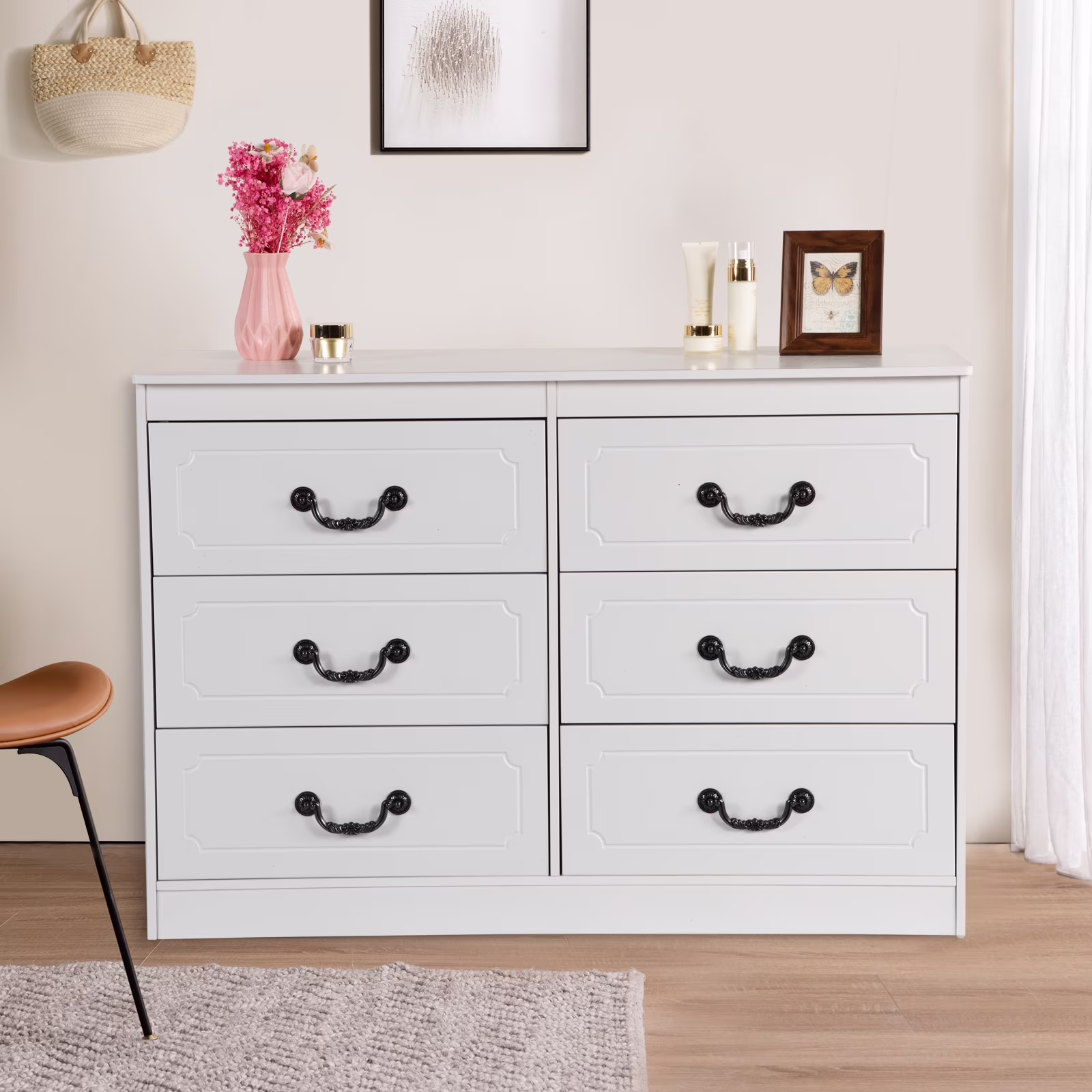 JBLCC Dressers for Bedroom, White Dresser for Women Girls, 6 Drawer Dresser for Kids, Chest of Drawers Wardrobe Storage Cabinet, Nursery Dresser