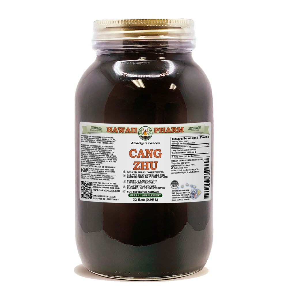 Cang Zhu (Atractylis Lancea) Dry Root ALCOHOL-FREE Liquid Extract. Expertly Extracted by Trusted HawaiiPharm Brand. Absolutely Natural. Proudly made in USA. Glycerite 32 Fl.Oz