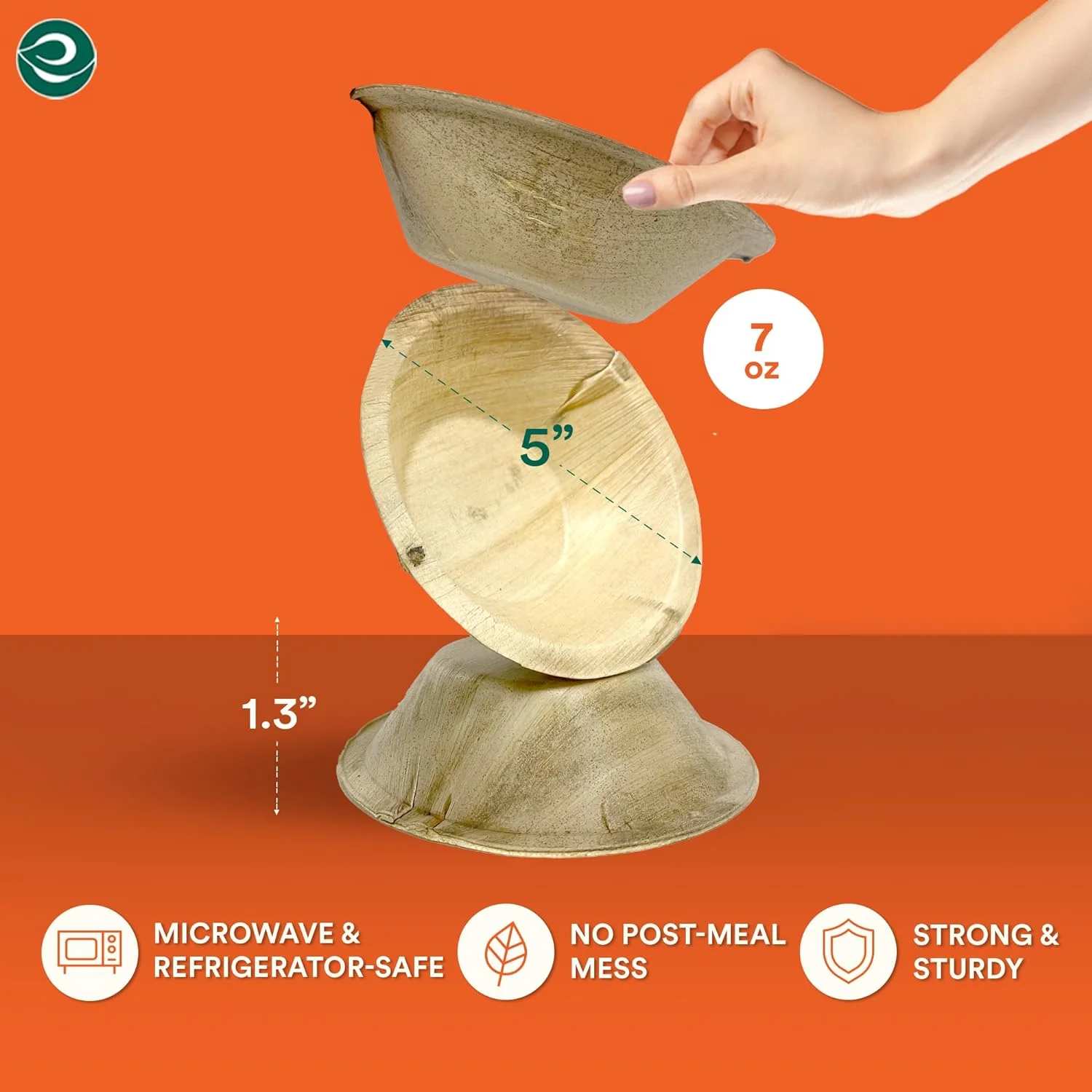 ECO SOUL 100% Compostable 5 Inch Palm Leaf Bowls, 100 Counts | Heavy Duty Bamboo Disposable Bowls | Eco-Friendly Biodegradable Bowls