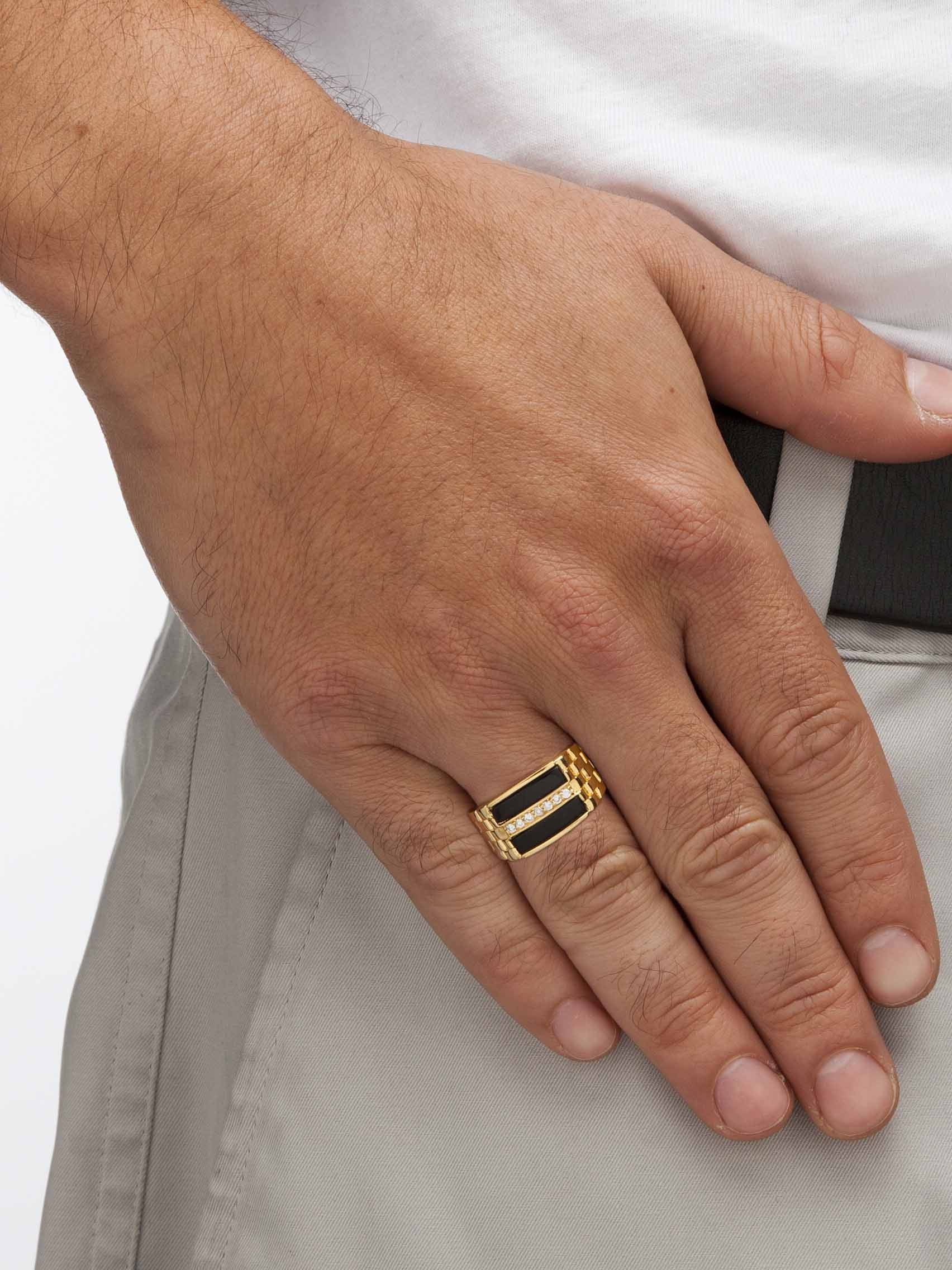 PalmBeach Jewelry Men's .14 TCW Genuine Black Onyx and CZ Buff Top Ring Gold-Plated