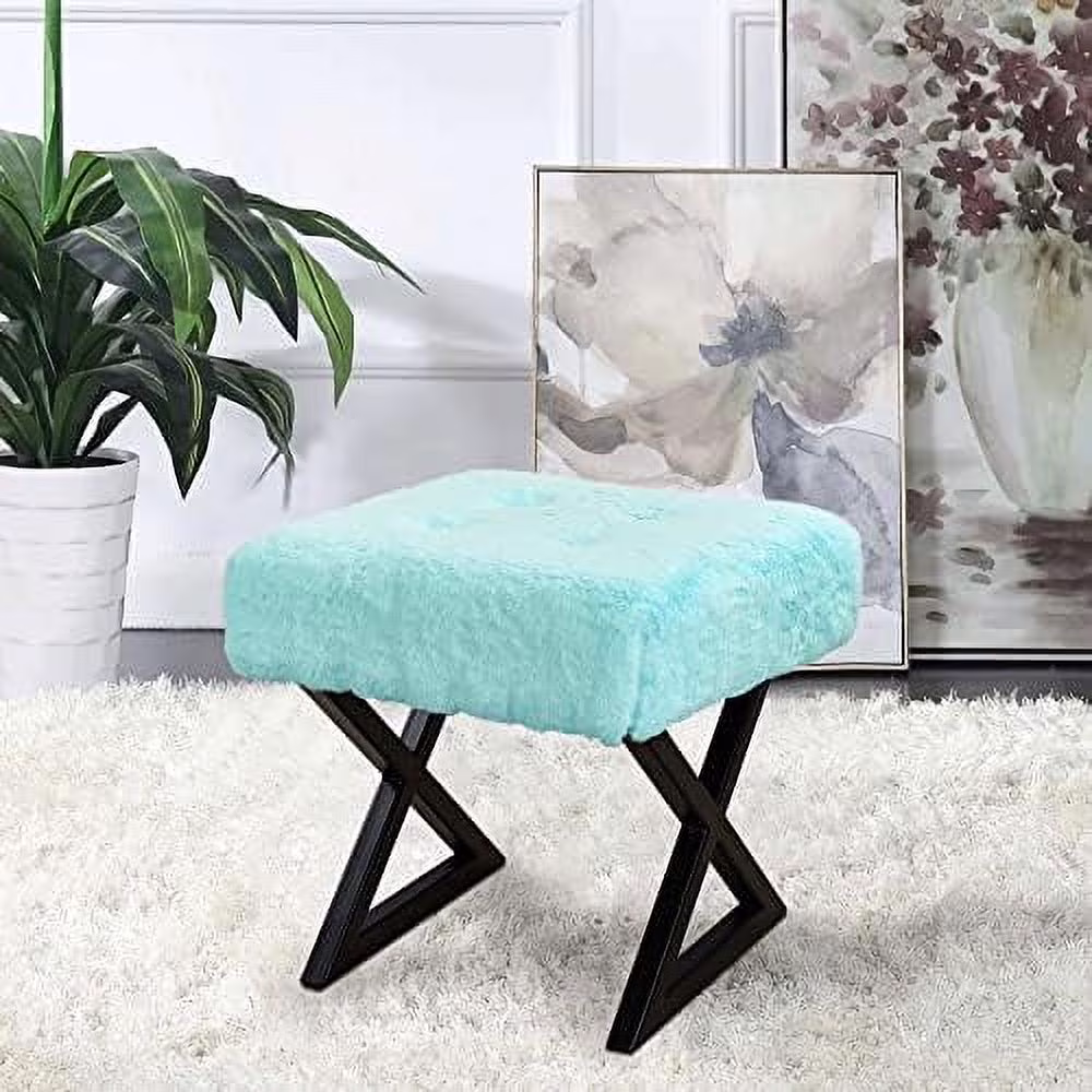 KHBIULIFE Rose Pink Heavy Faux Fur Ottoman Bench 19" x 19" x 19" Square Footrest Upholstered Mink Fabric Decor for Living Room End of Bed Entryway or Bedroom Sitting Stool  As