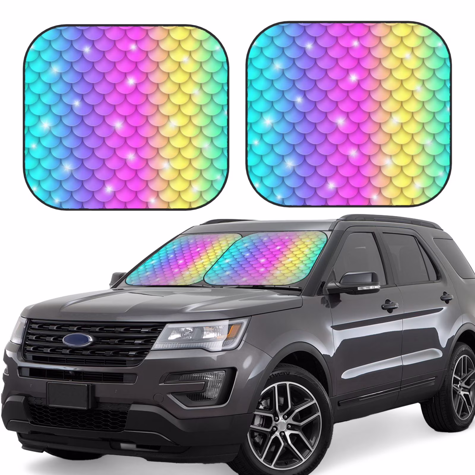 Lukts Rainbow Scales2 Print 2 Piece Car Sun Shade Windshield,Foldable Car Shade Front Windshield With Keeps Your Vehicle Cool, For Most Sedans Suv And Trucks - Small