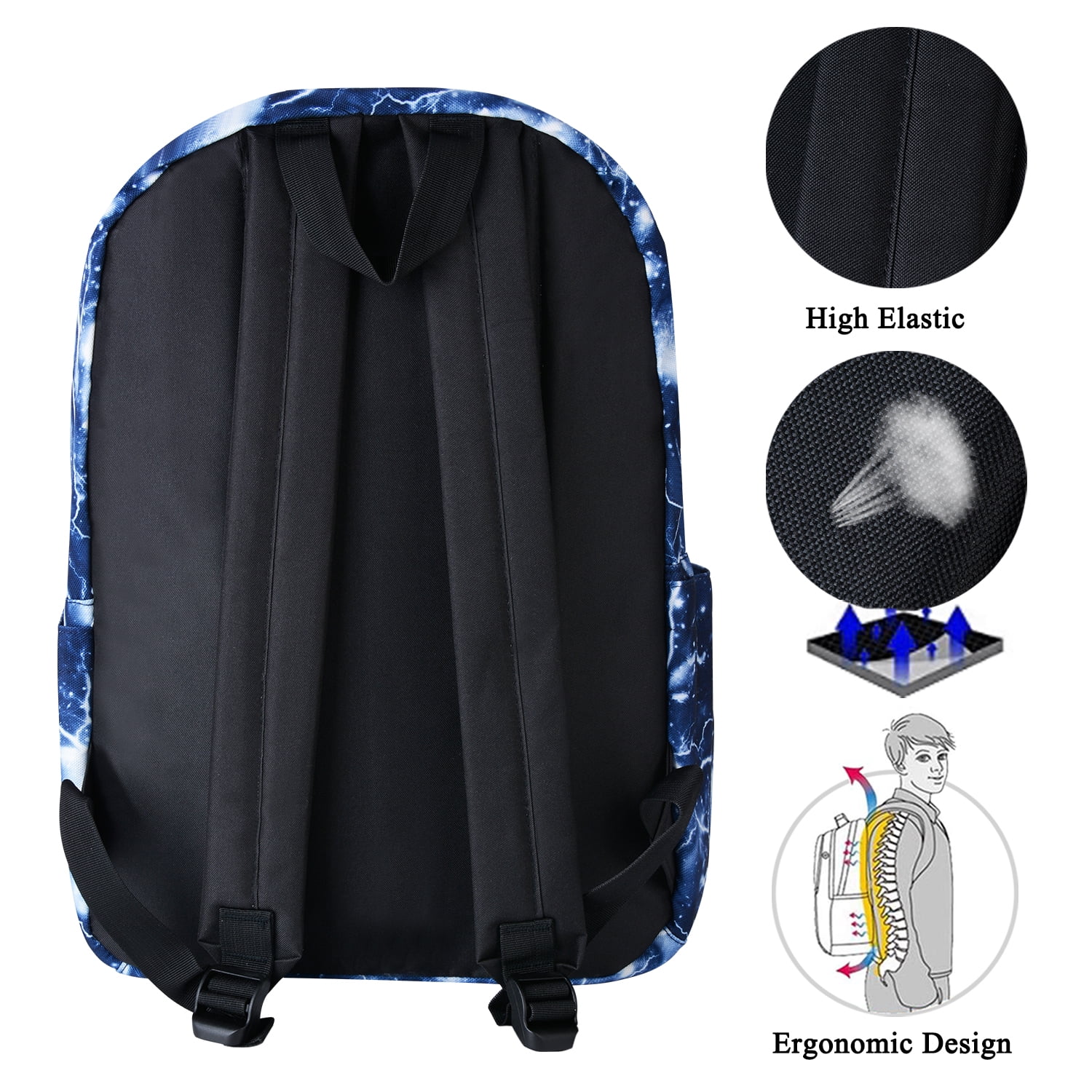 Lightning Print Canvas School Travel Laptop Backpack Rucksack Daypack Bags (Blue)