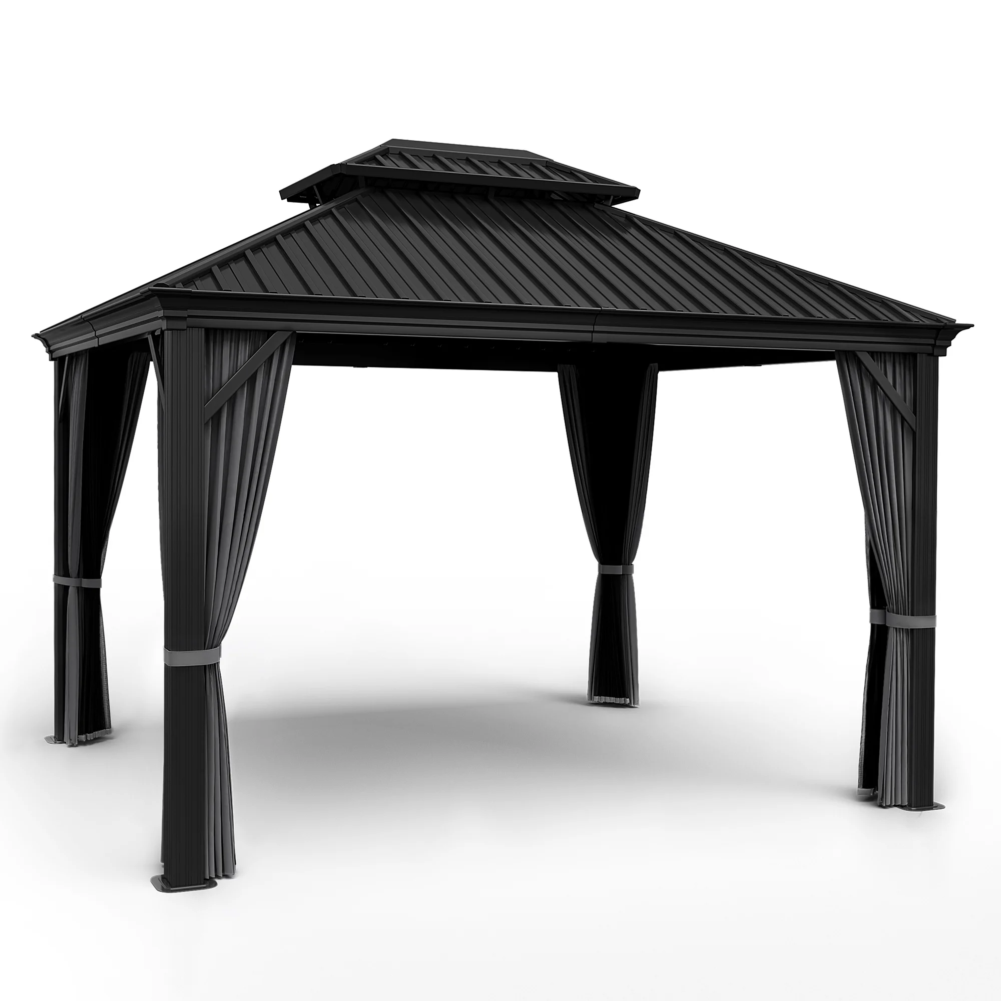 EGEIROS LIFE 12 Ft. W X 10 Ft. D Double Aluminum Hard Roof Patio Gazebo With Mosquito Net (Gray)