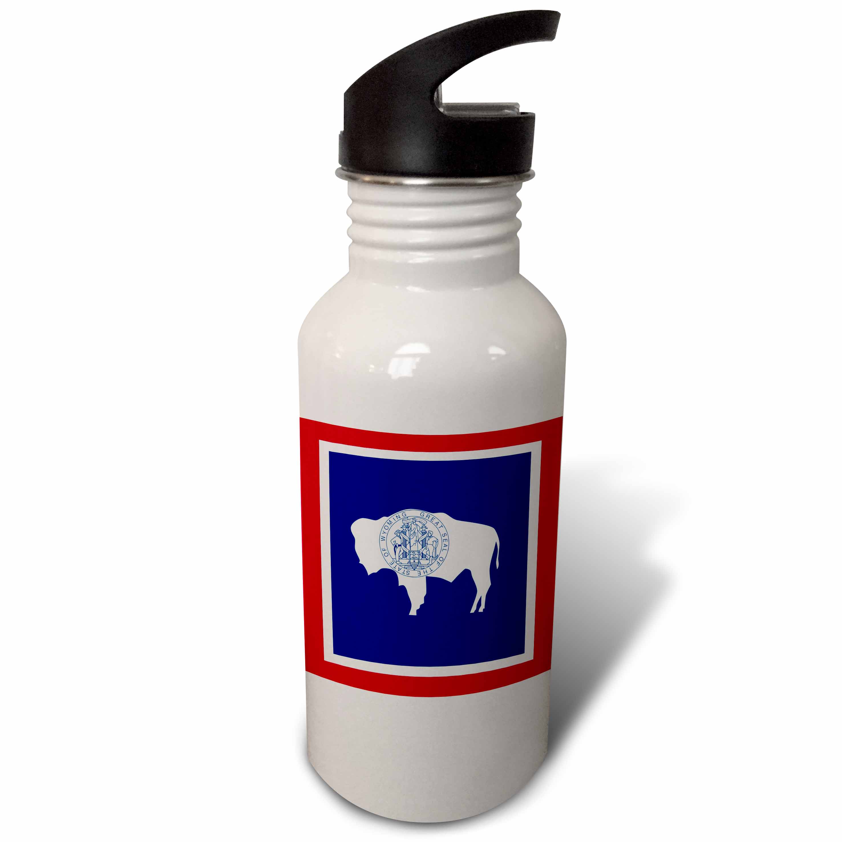 Flag of Wyoming WY - US American United State of America USA. Red White Navy blue bison seal stamp 21 oz Sports Water Bottle wb-159831-1