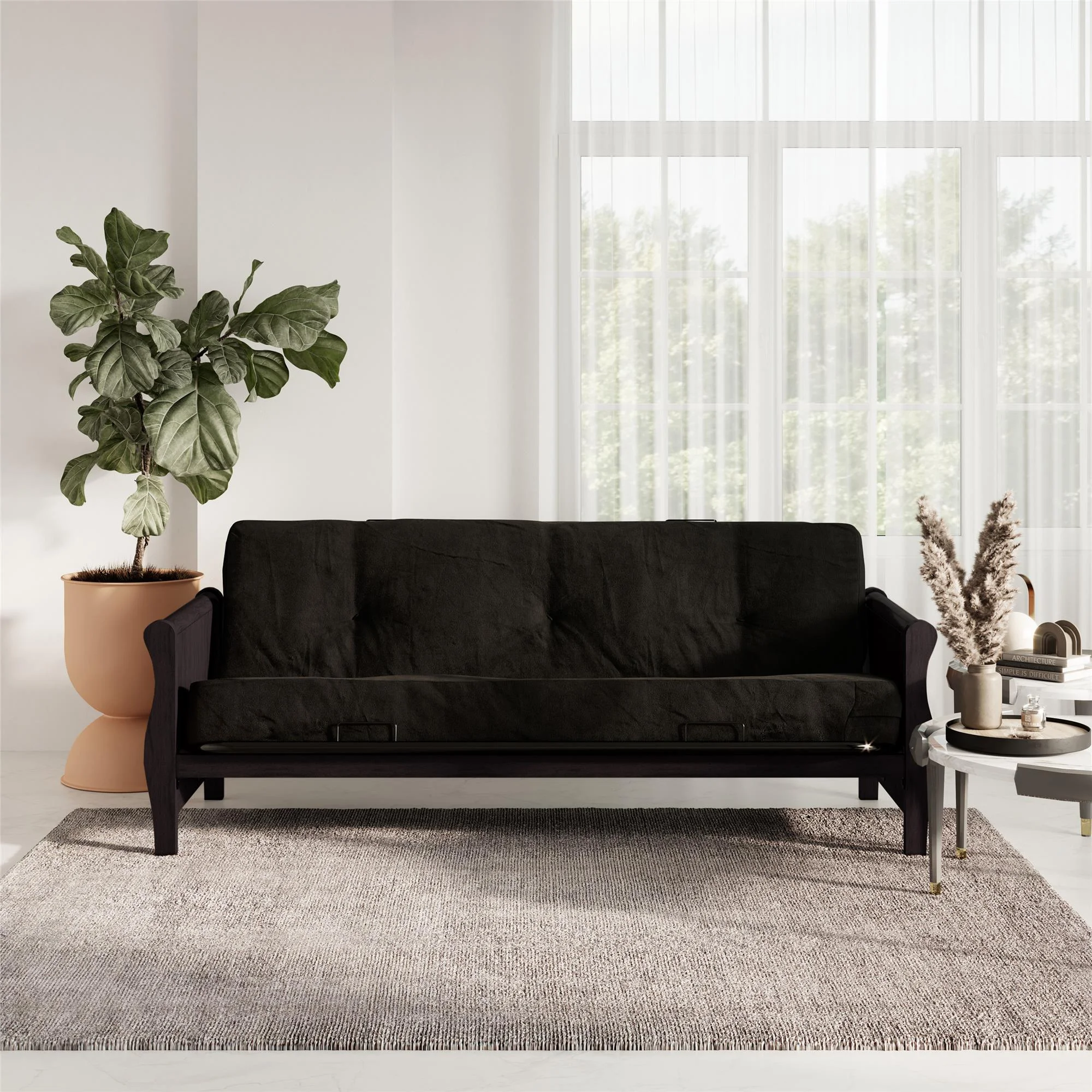 DHP Full Size Espresso Wood Arm Futon Frame with 8