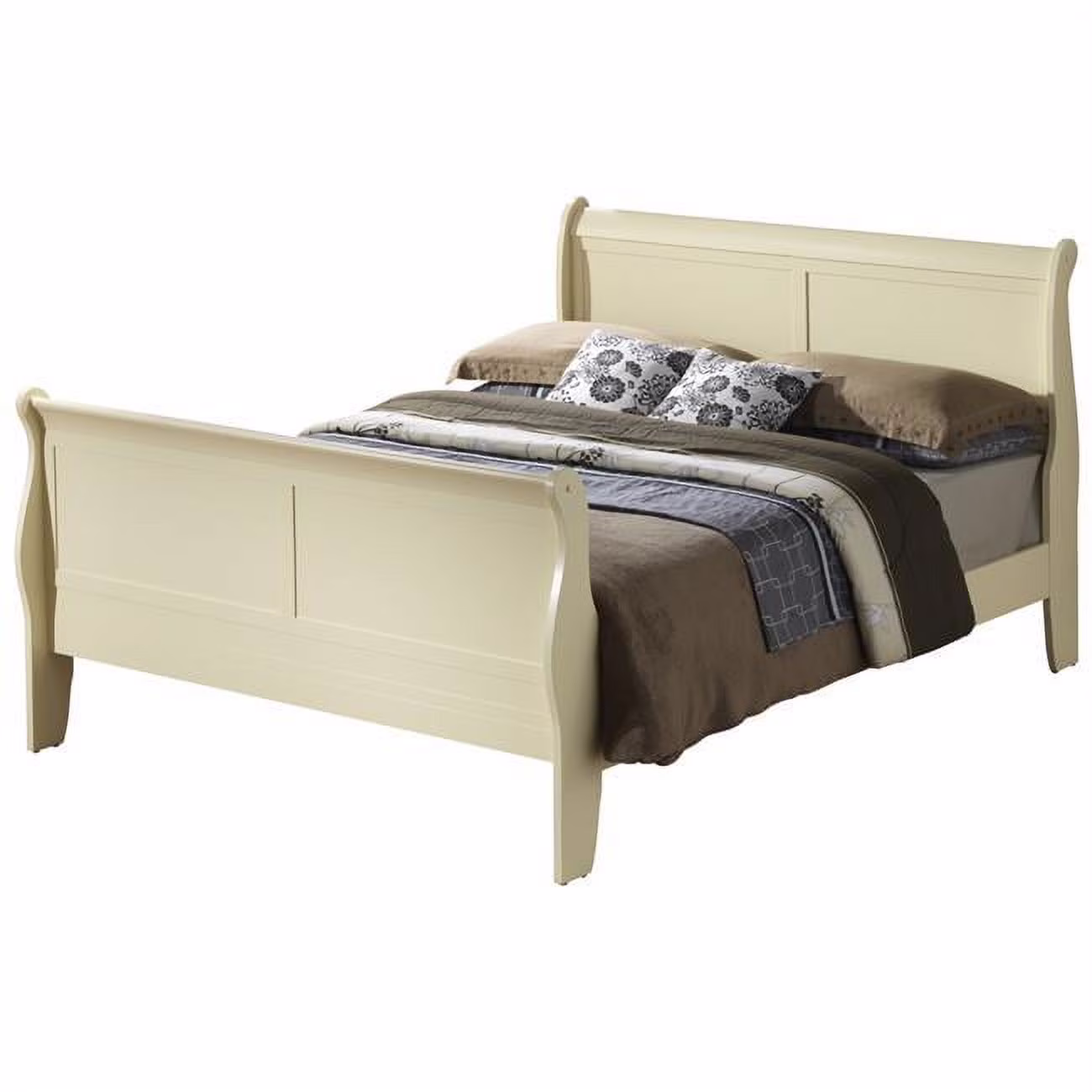 Passion Furniture PF-G3175A-FB Louis Philippe Sleigh Bed with High Footboard, Beige - Full Size