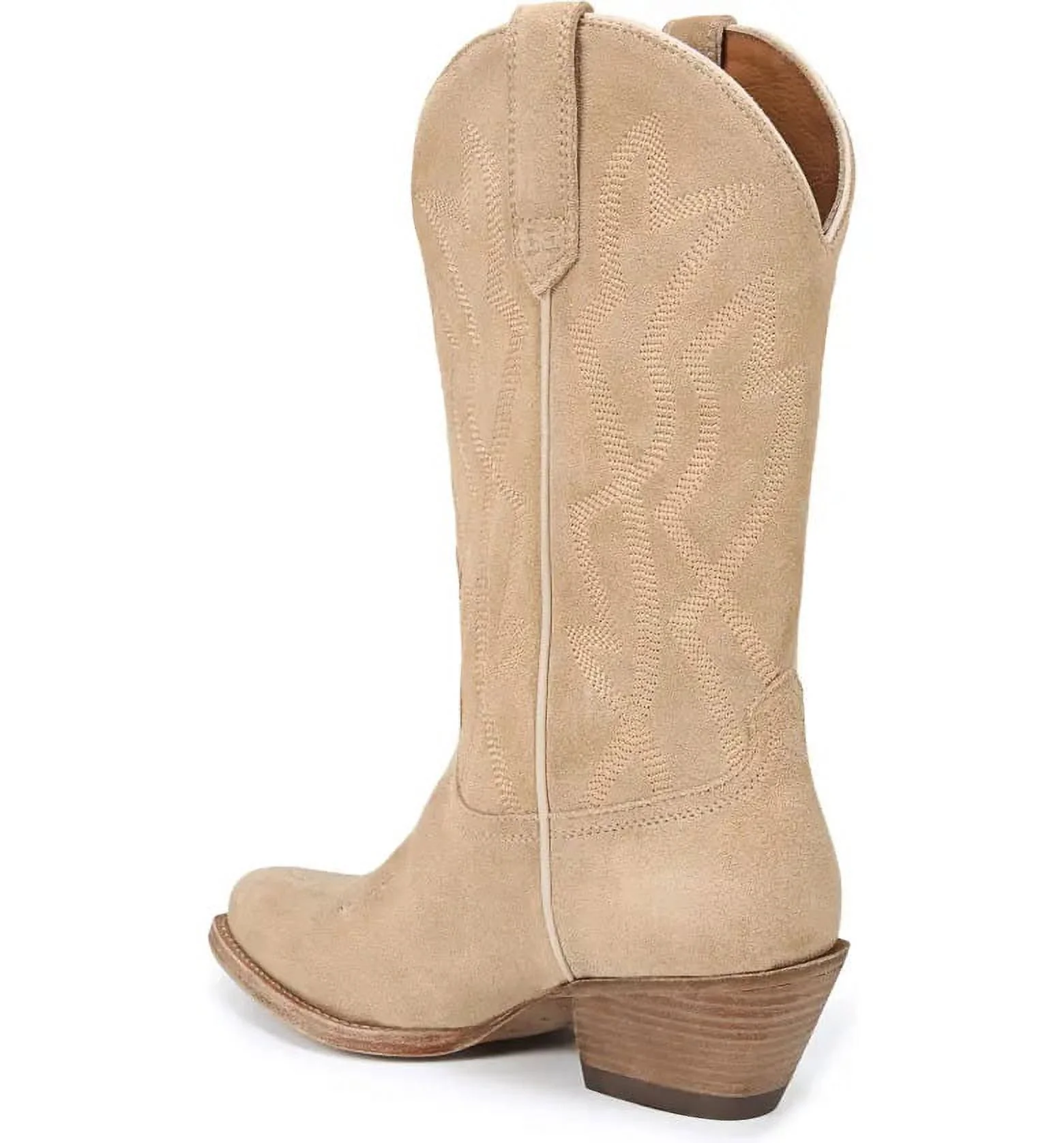 Sam Edelman Fuller Sand Suede Stacked Heel Pointed Toe Pull On Western Boots (Sand Suede, 10)