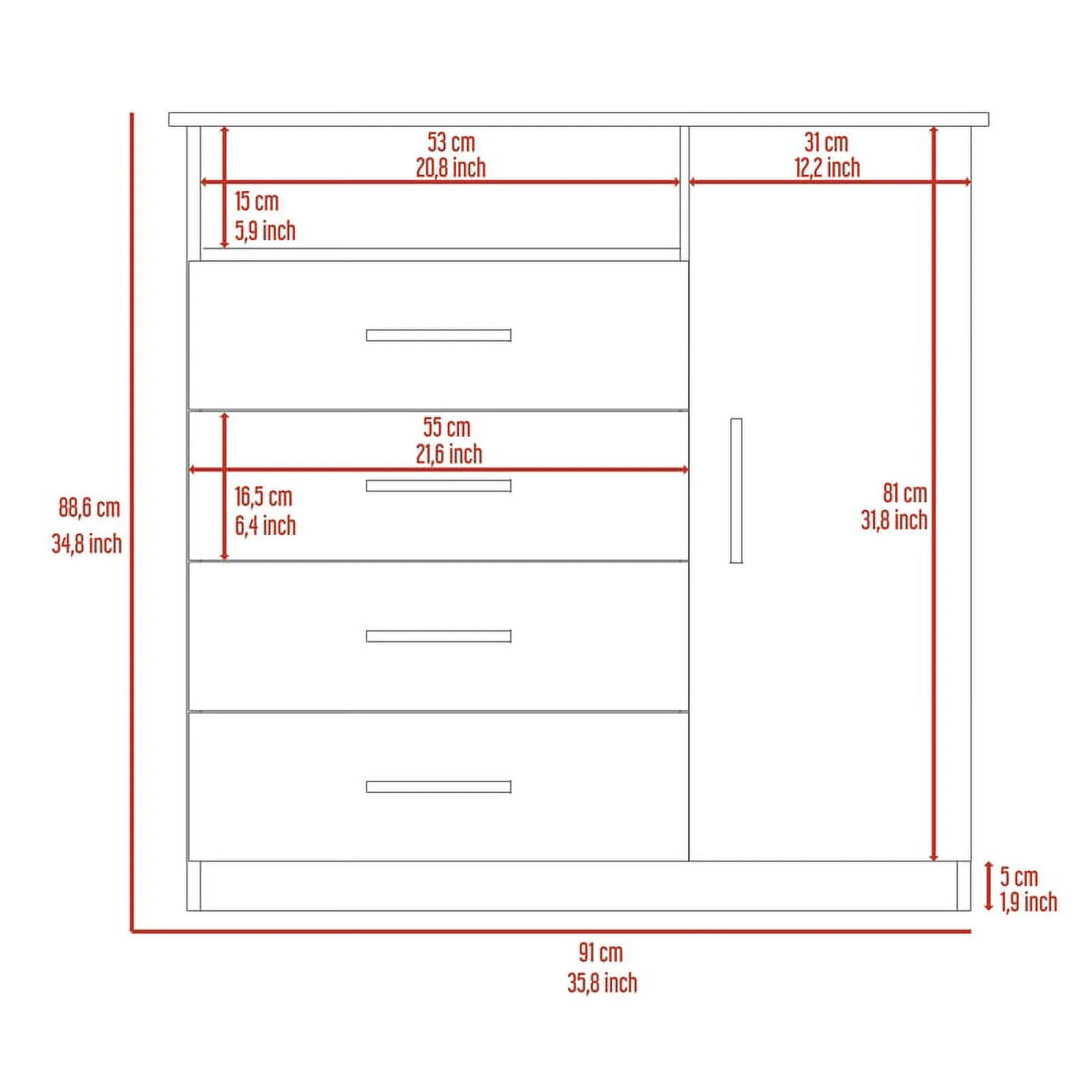 Home Square 3-Piece Set with 2 Nightstands and Four Drawer Dresser