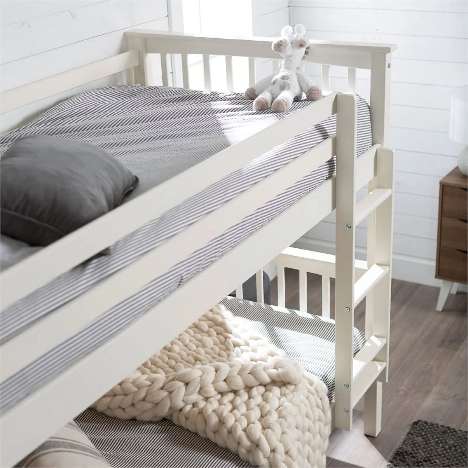 Pemberly Row Traditional Solid Wood Twin over Twin Design Bunk Bed in White