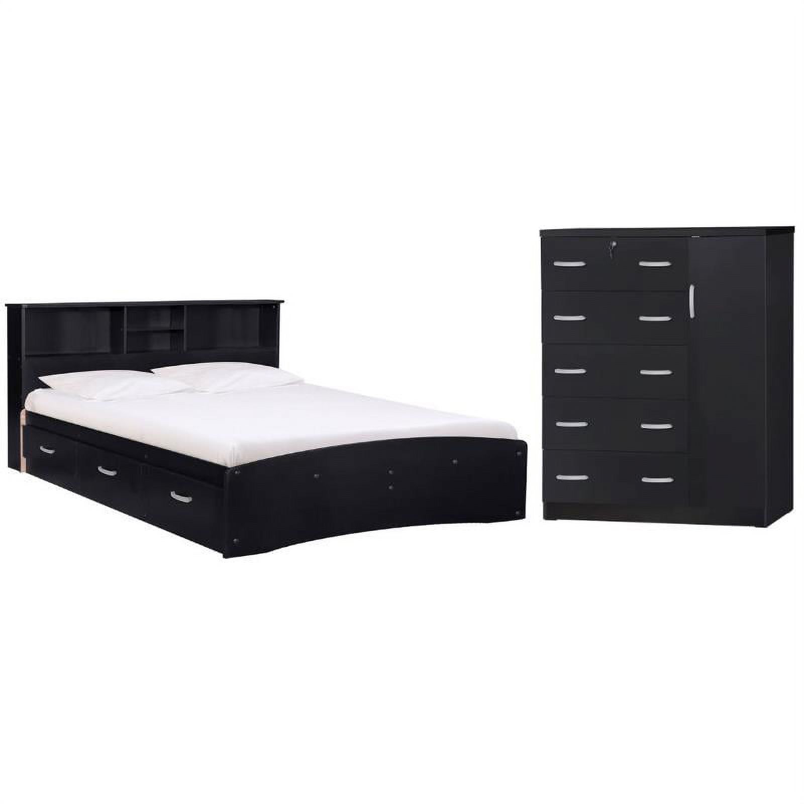 Home Square 2-Piece Set with Queen Captains Bed & 5-Drawer Tall Chest Wardrobe