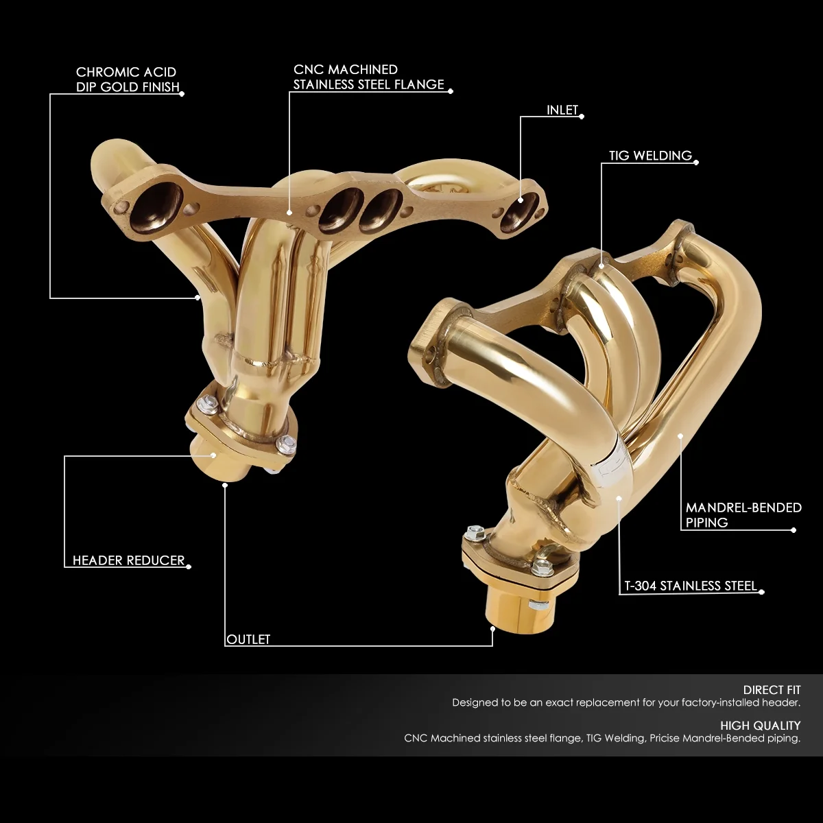 J2 Engineering J2-HD-GOLD-043 J2 For 23-49 Street Rod SBC Small Block Chevy Engines w/Angle Plug Heads Stainless Steel Exhaust Header Manifold