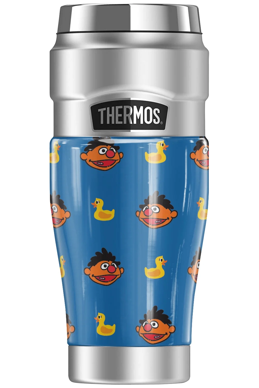 Sesame Street Ernie and Rubber Ducky Pattern THERMOS STAINLESS KING Stainless Steel Travel Tumbler, Vacuum insulated & Double Wall, 16oz