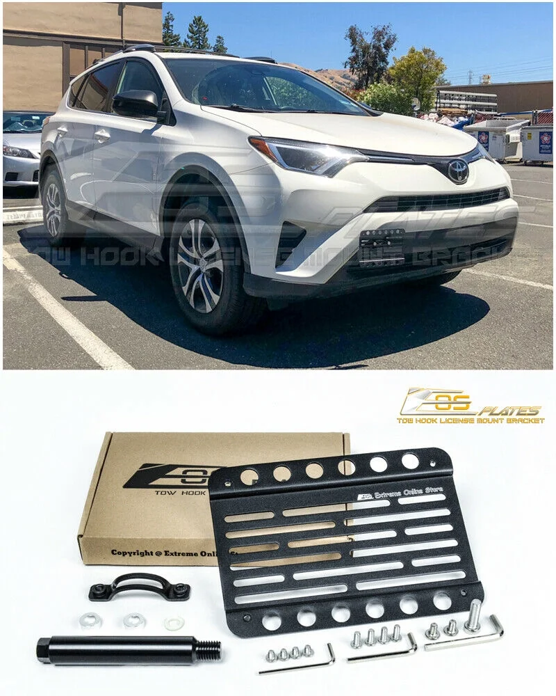 Extreme Online Store Replacement for 2013-2018 Toyota RAV4 | EOS Plate Version 1 Mid Sized Front Bumper Tow Hook License Relocator Mount Bracket