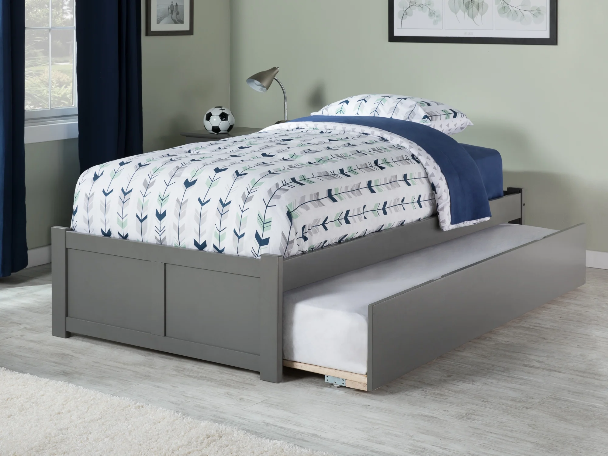 AFI Concord Twin Solid Wood Platform Bed with Footboard & Twin Trundle in Grey