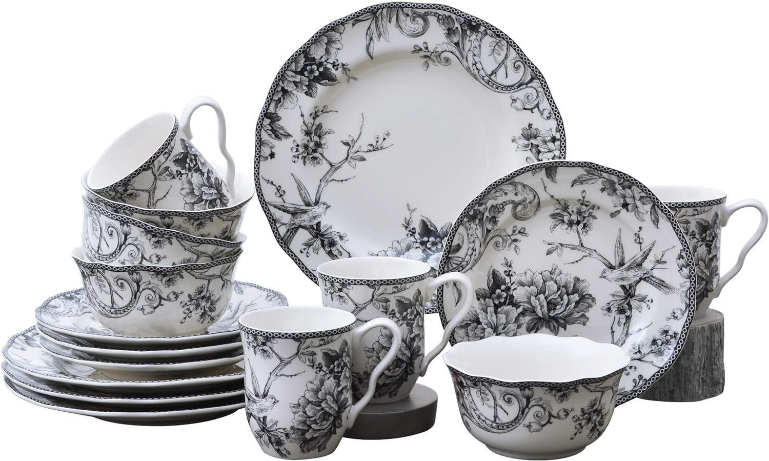 Adelaide 16-Piece Porcelain Dinnerware Set With Round Plates, Bowls, And Mugs, Black