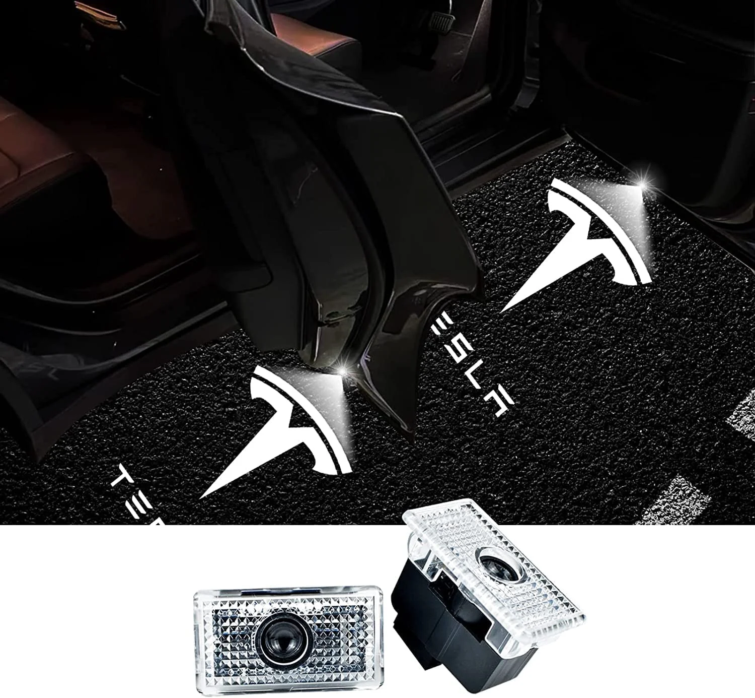 ATOM Tesla Model Car Door Led Logo Projector Puddle Led Laser Welcome Logo Lights 3D Ghost Shadow Light for Tesla Model 3 Model S Model Y Model X Accessories (2Pcs)