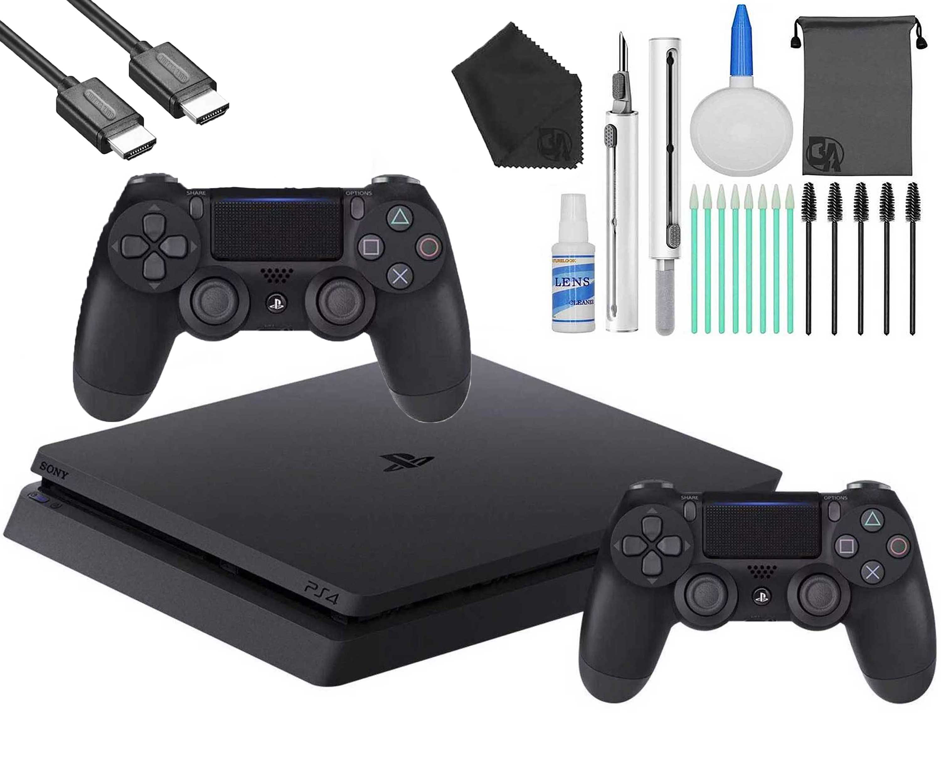 Pre-Owned Sony 2215B PlayStation 4 Slim 1TB Gaming Console Black, HDMI Cable 2 Controller With Cleaning Kit (Refurbished: Like New)