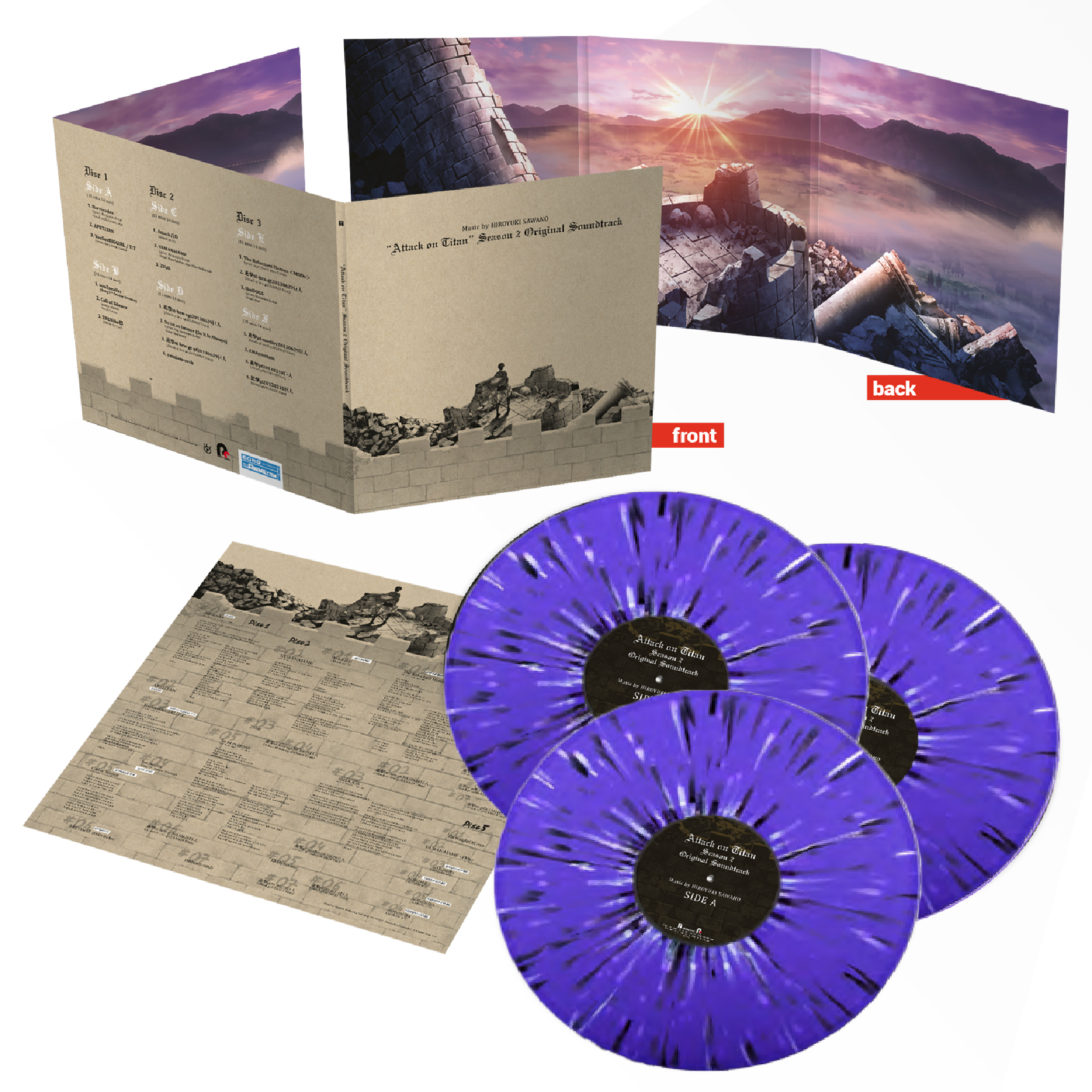 Hiroyuku Sawano - Attack on Titan Season 2 Soundtrack Purple & White Splatter 3x LP Vinyl