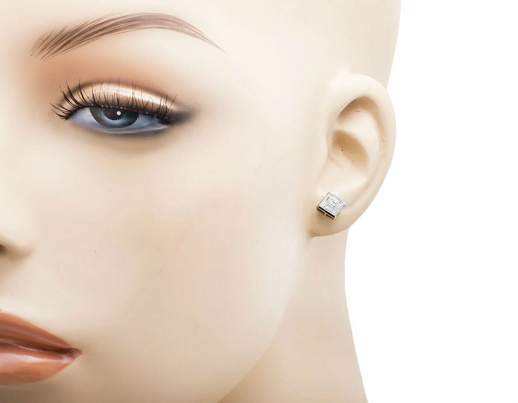 10K White Gold 5MM Square Kite Diamond Stud Earring 0.17ct