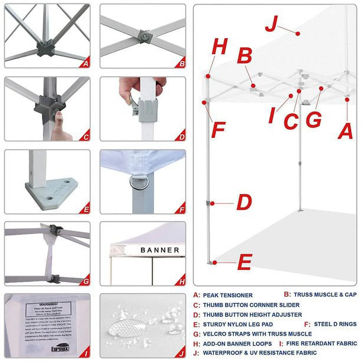 Eurmax 10x10 Pop up Canopy Screen Houses Shelter Outdoor Canopy with Mesh Walls,White
