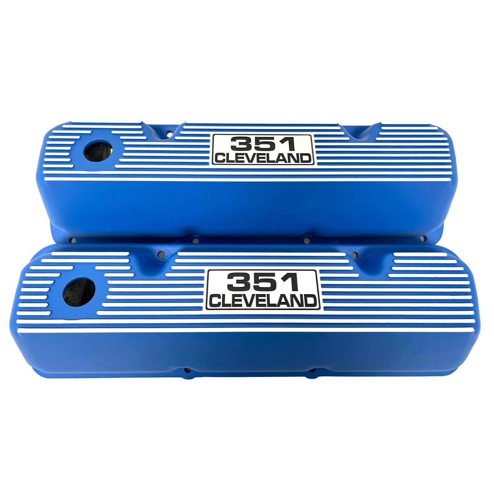 Ford 351 Cleveland Valve Covers - 351 Cleveland Engraved Logo - Blue - Ansen USA