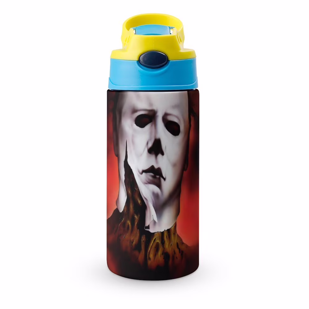 Face Michael Myers Kid's Insulated Water Bottle With Straw Vacuum Stainless Steel Cup Leak-Proof Children Toddler Thermoses