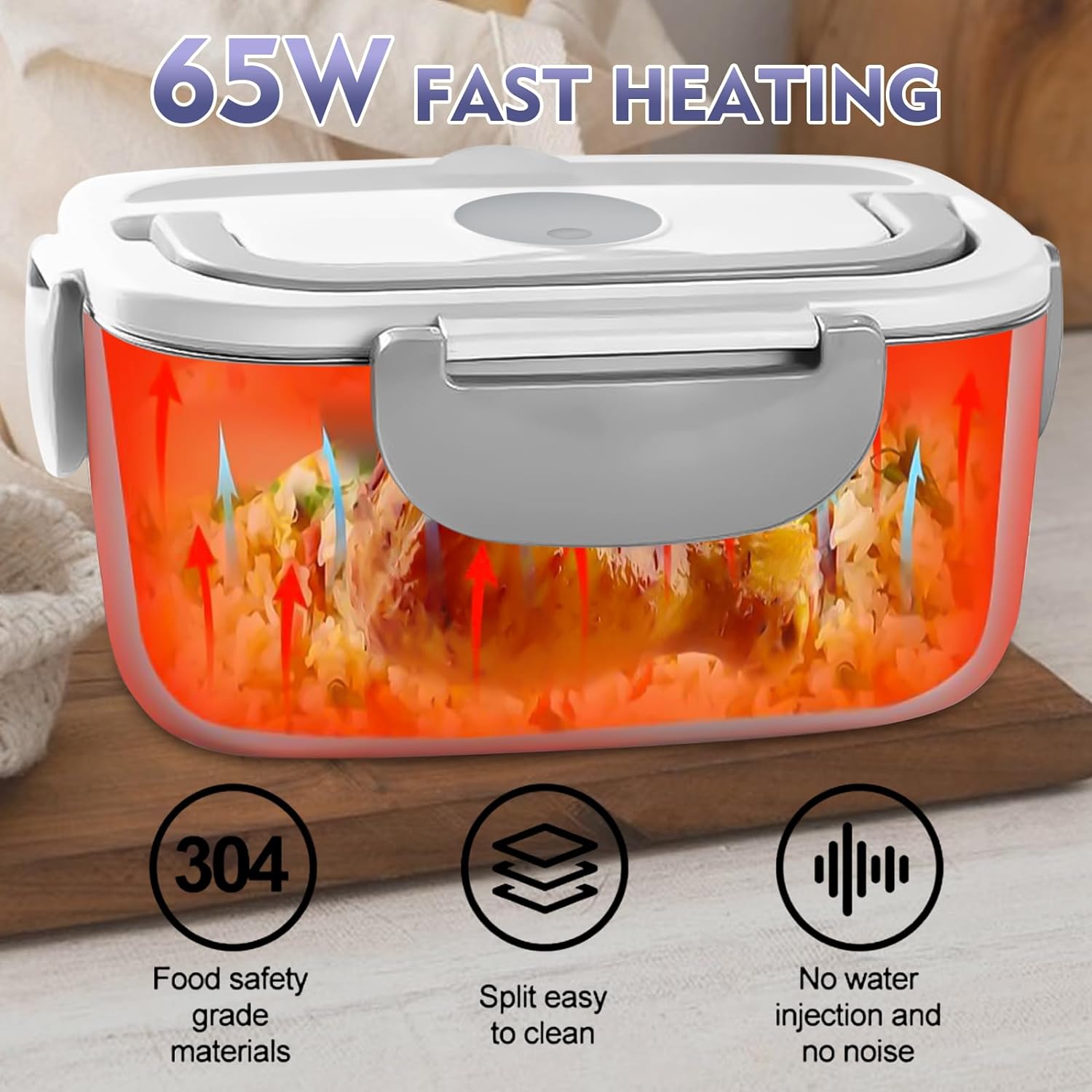MDHAND Electric Lunch Box Food Heater, 65W Faster Heated Lunch Box, Food Warmer Lunch Box 110V/12V/24V Self Heating Lunch Box for Work/Car/Outdoors, Portable Heated Lunch Box for Adult with Lunch Bag