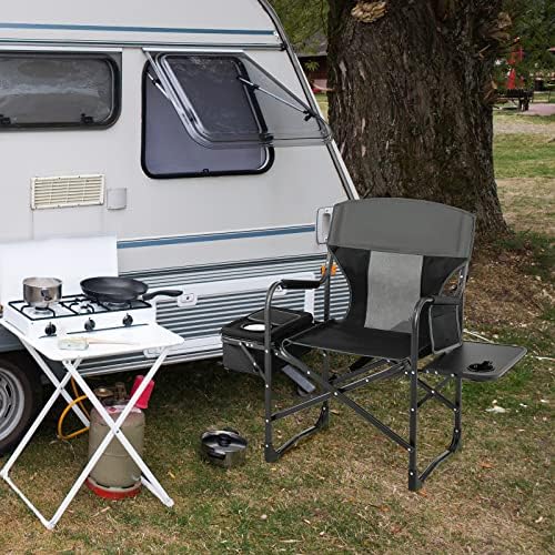 NLIBOOMLife Camping Chair  Folding Directors Chair with    Pocket  Cooler Bag  Shoulder Strap  Handle   Chair   Chair  Support 400 Lbs Lawn Chair for Fishing Picnic  Blue