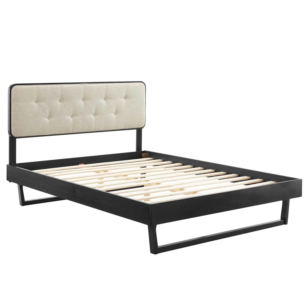 Modway Bridgette Queen Wood Platform Bed With Angular Frame in Black Beige