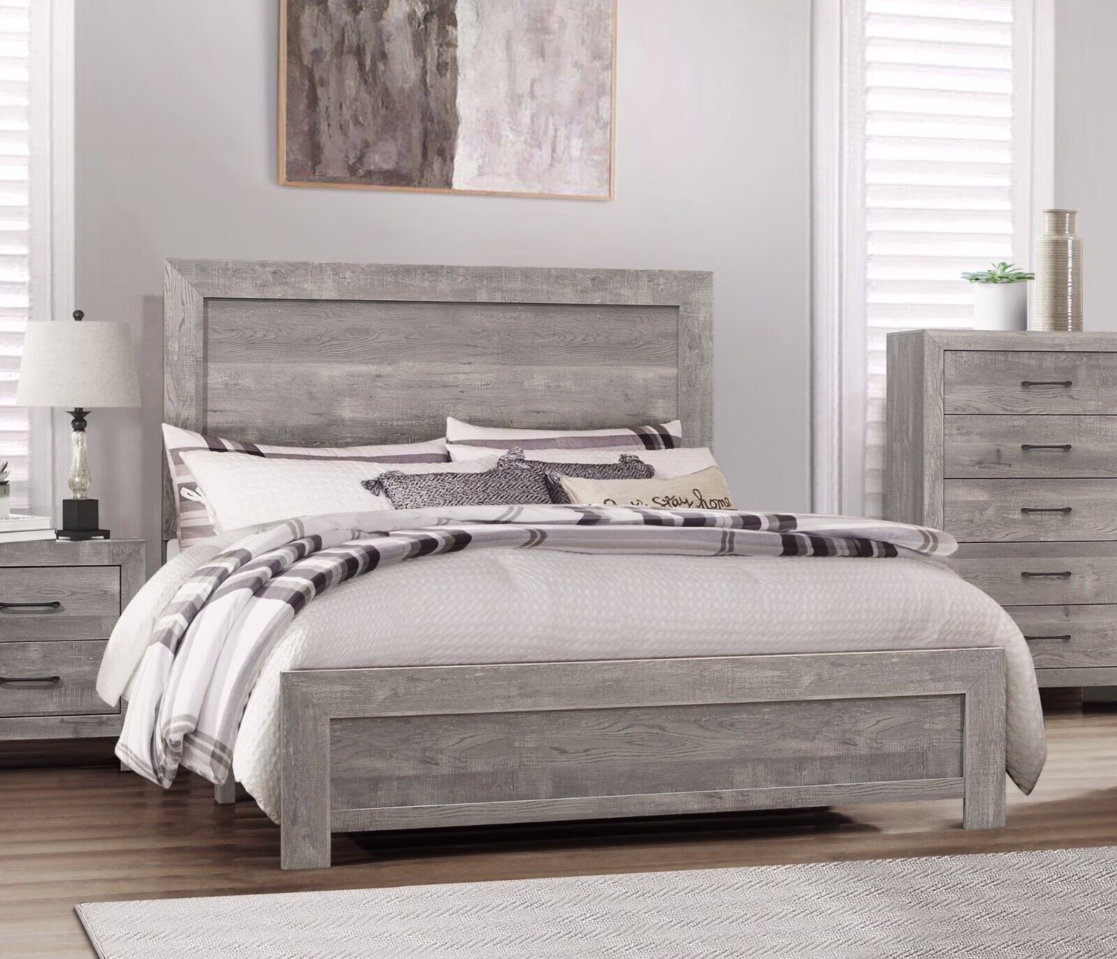 Modern Rustic Style Eastern King Size Bed 1pc Gray Finish Bedroom Furniture