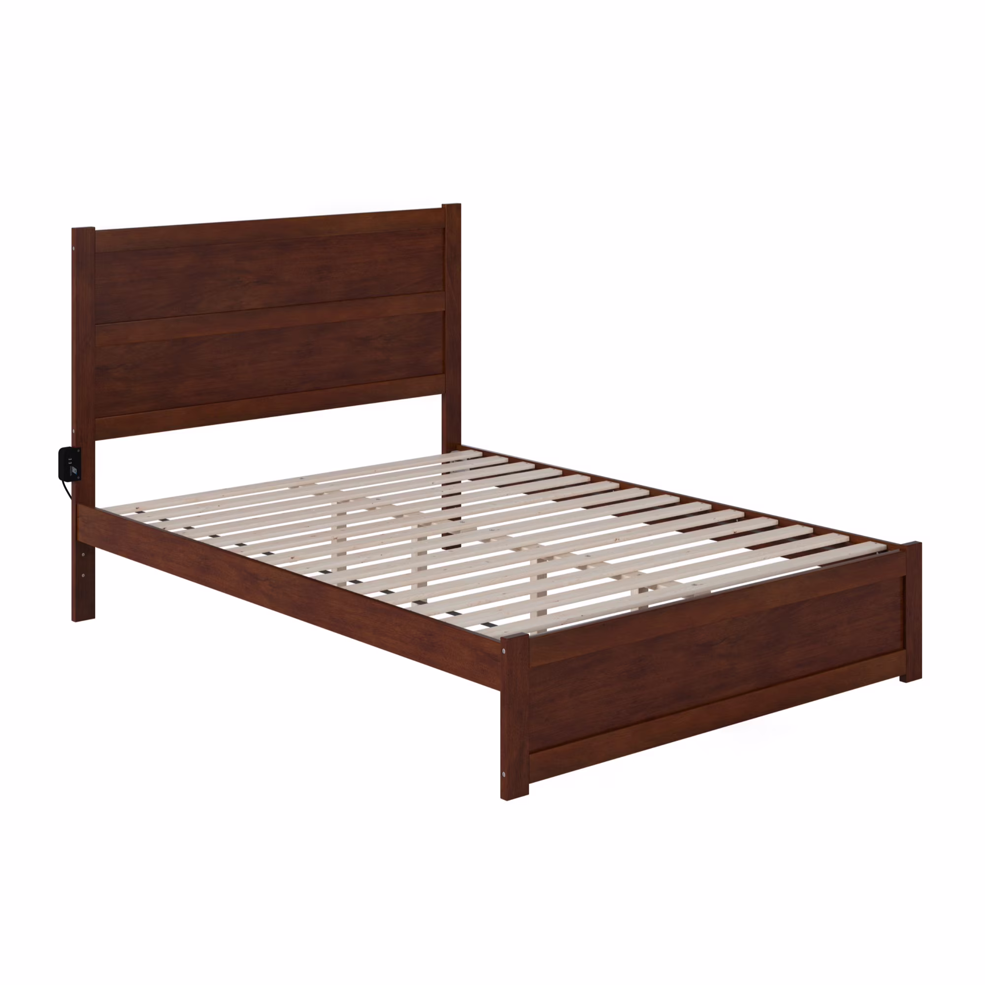 AFI NoHo Modern Solid Wood Queen Bed with Footboard with USB Charger in Walnut