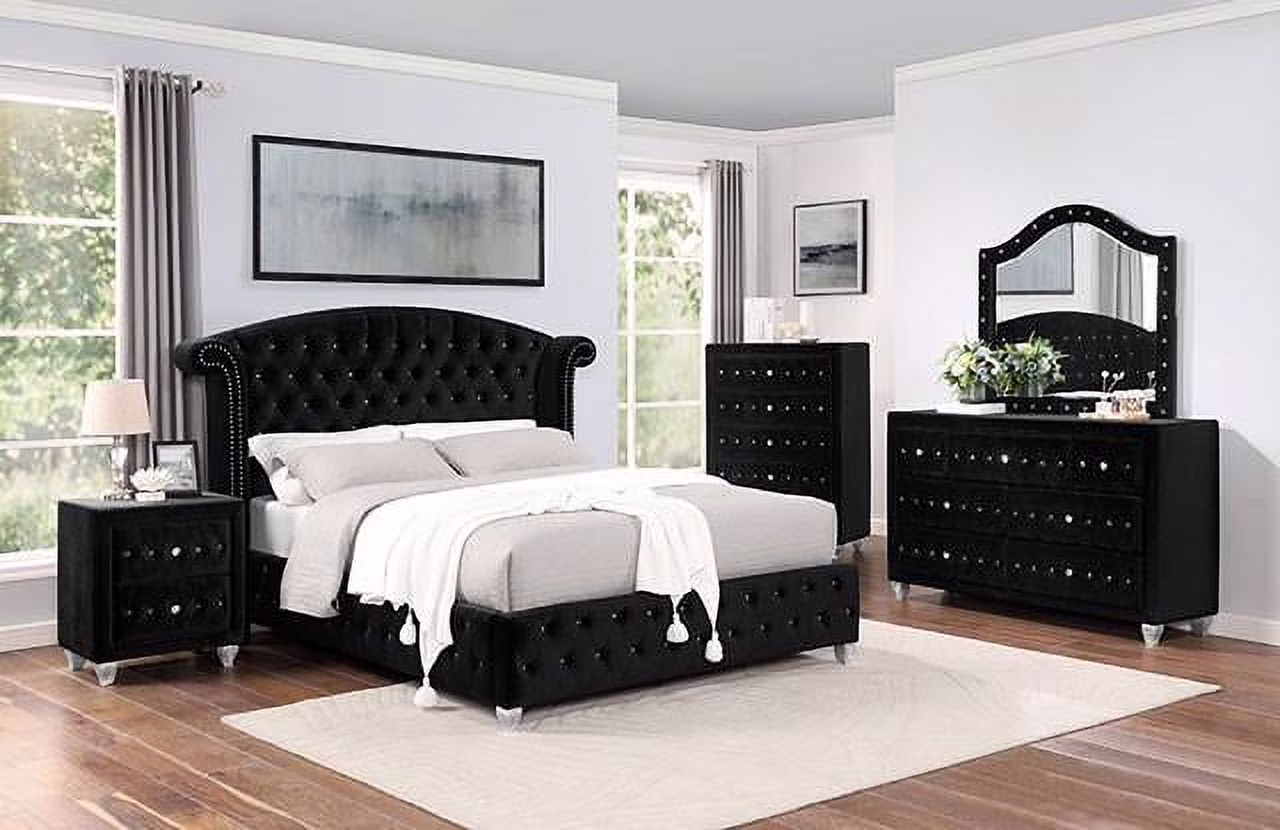 Transitional Black Solid Wood Queen Bedroom Set 5pcs FOA CM7130BK Zohar
