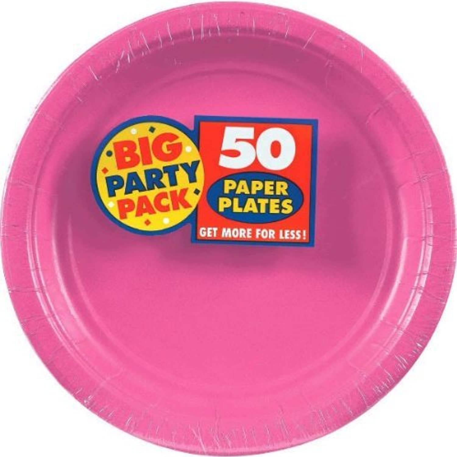 Amscan Bright Pink Dinner Paper Plate Big Party Pack, 50 Ct., 8 1/2