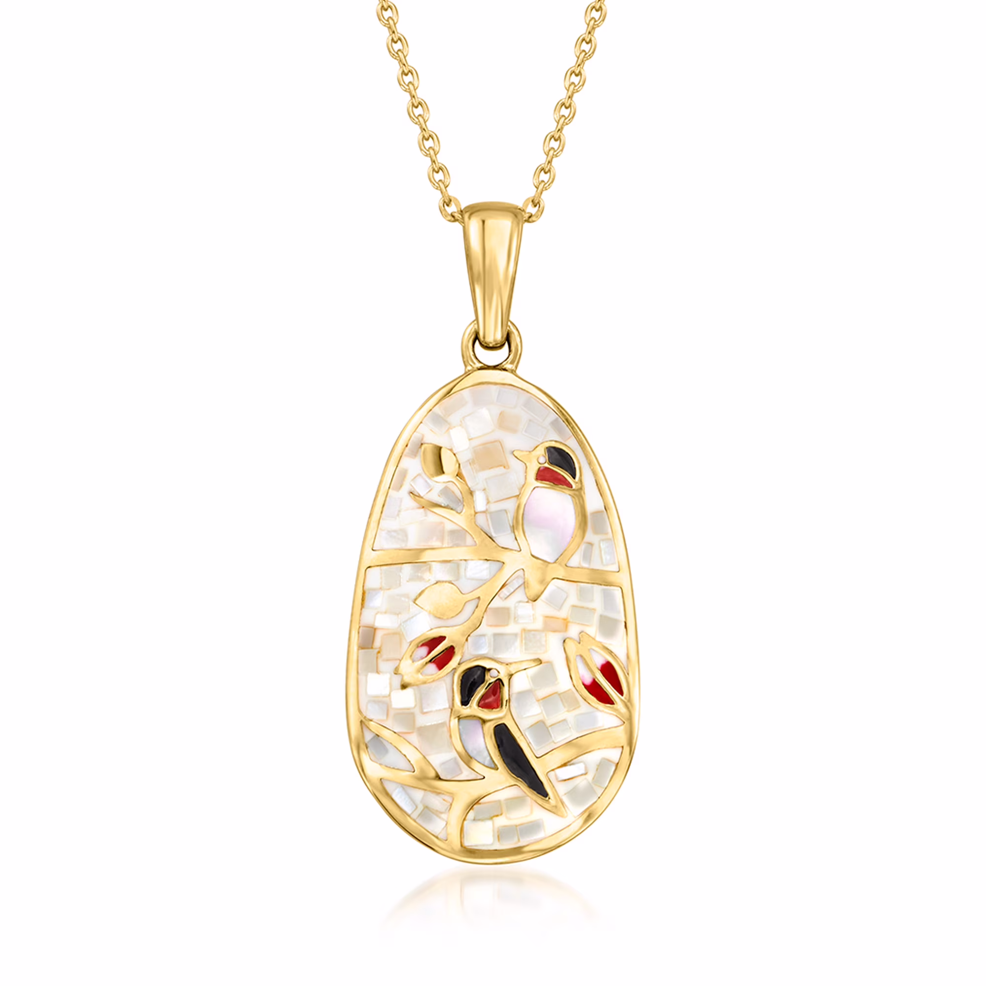 Ross-Simons Mother-Of-Pearl Bird Pendant Necklace in 18kt Gold Over Sterling, Women's, Adult