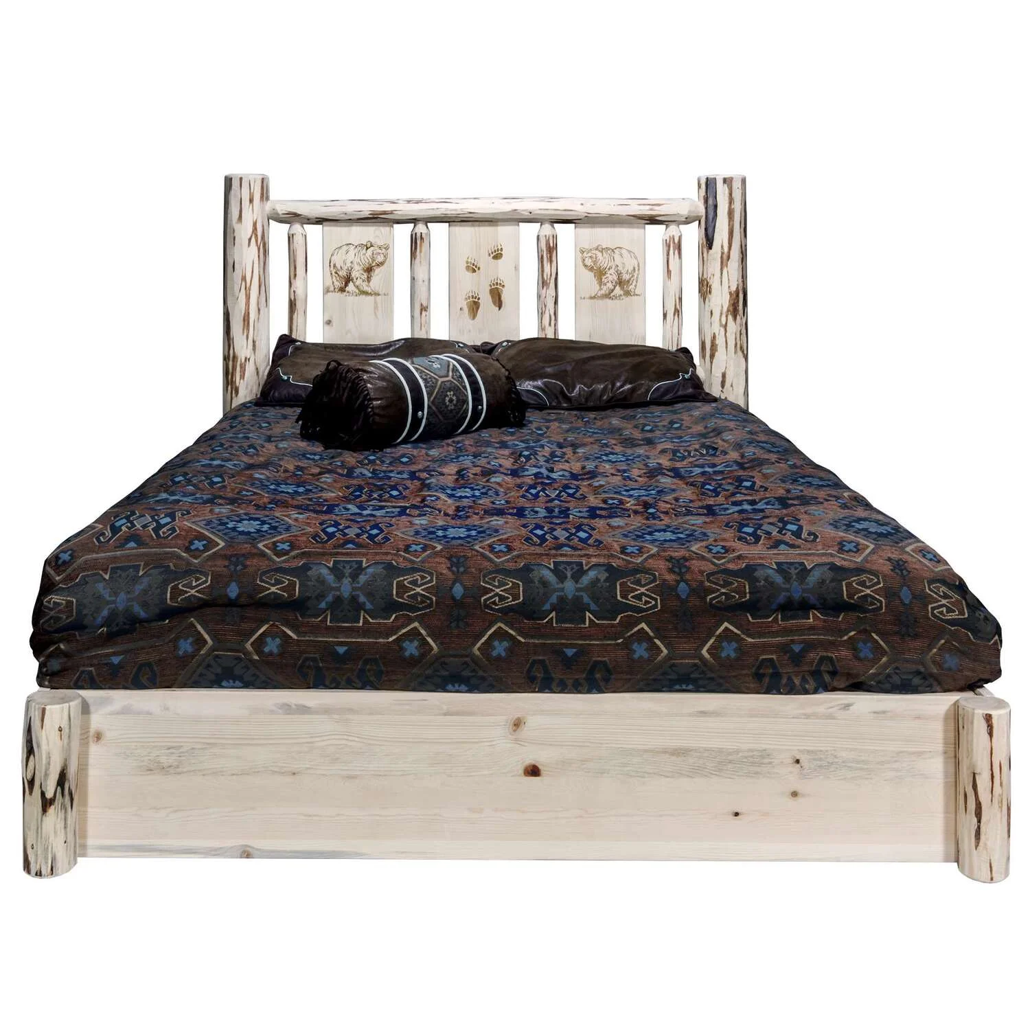 Montana Woodworks  Montana Platform Bed with Storage, California King with Laser Engraved Bear Design