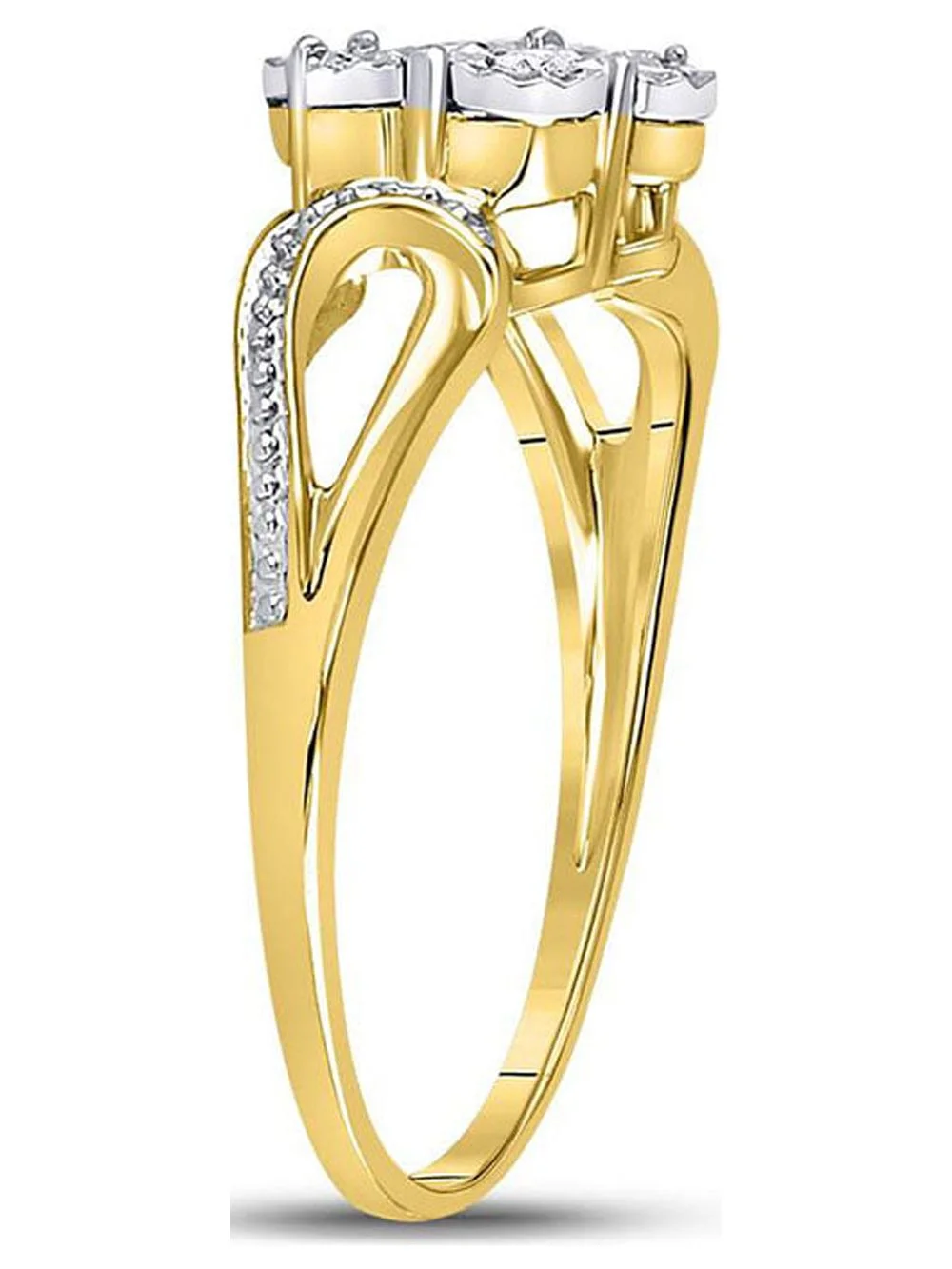 Diamond Princess Yellow-tone Sterling Silver Womens Round Diamond Flower Cluster Ring 1/10 Cttw