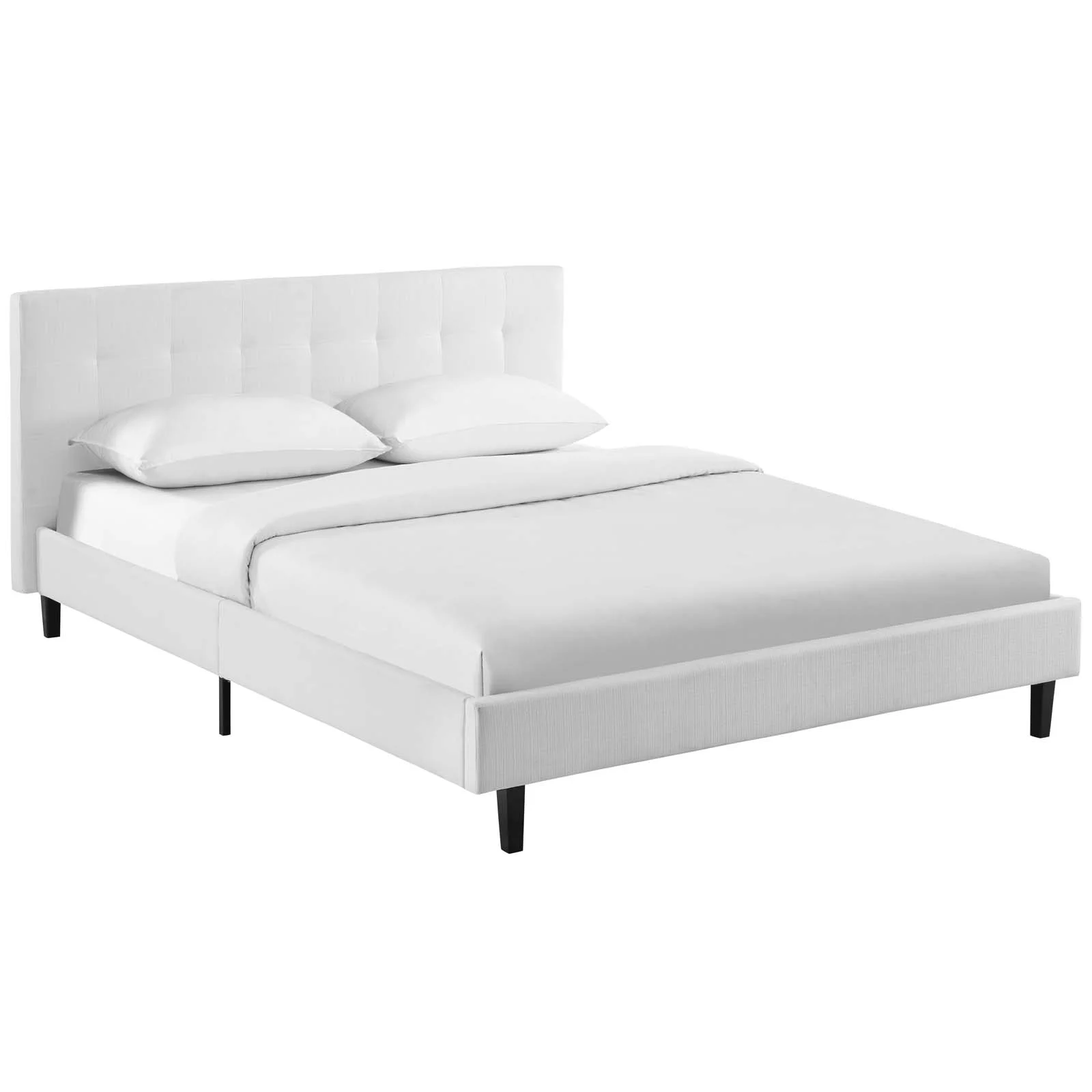 Modern Contemporary Urban Design Bedroom Queen Size Platform Bed Frame, Fabric, White