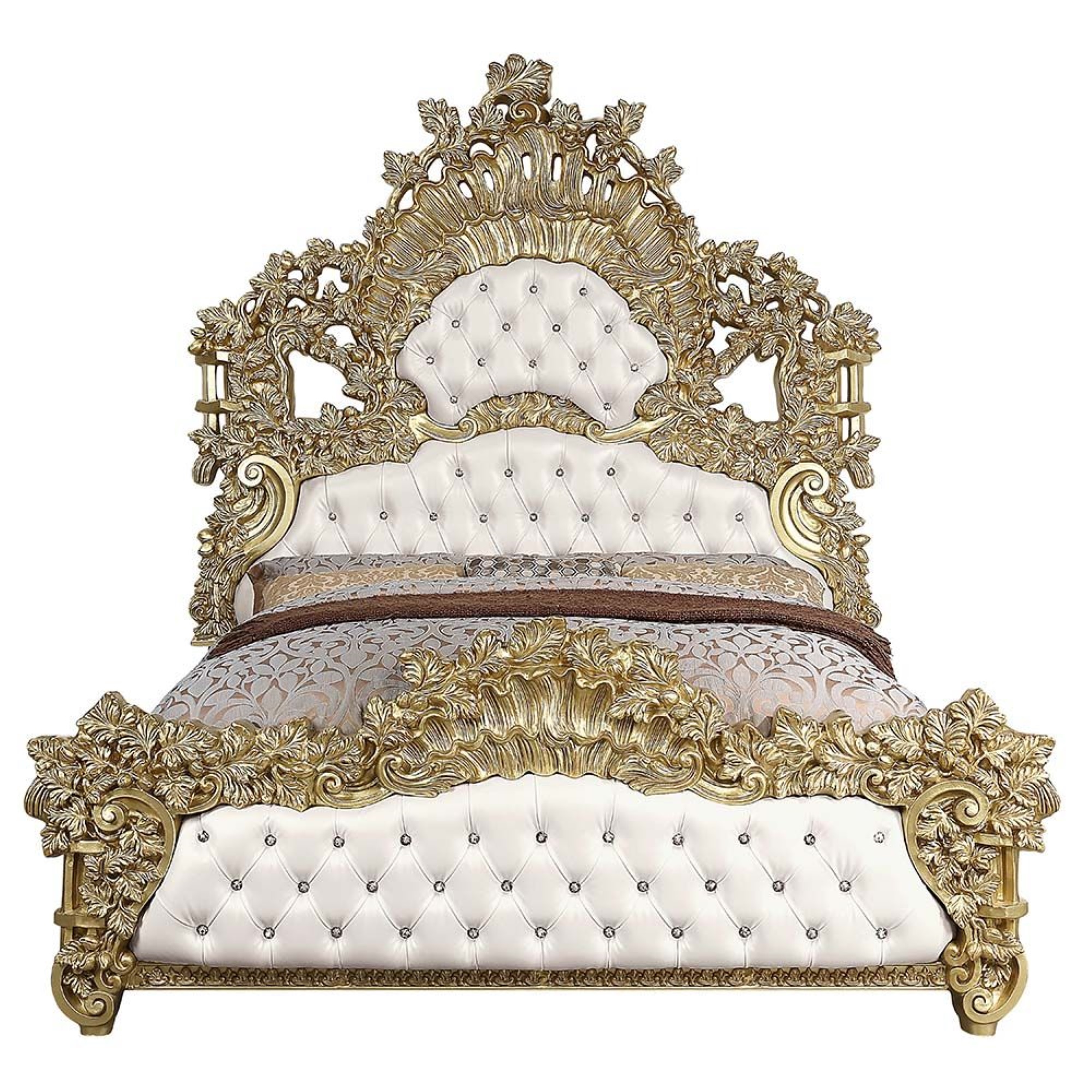 Acme Bernadette EK BED White Synthetic Leather Fabric & Gold Finish
