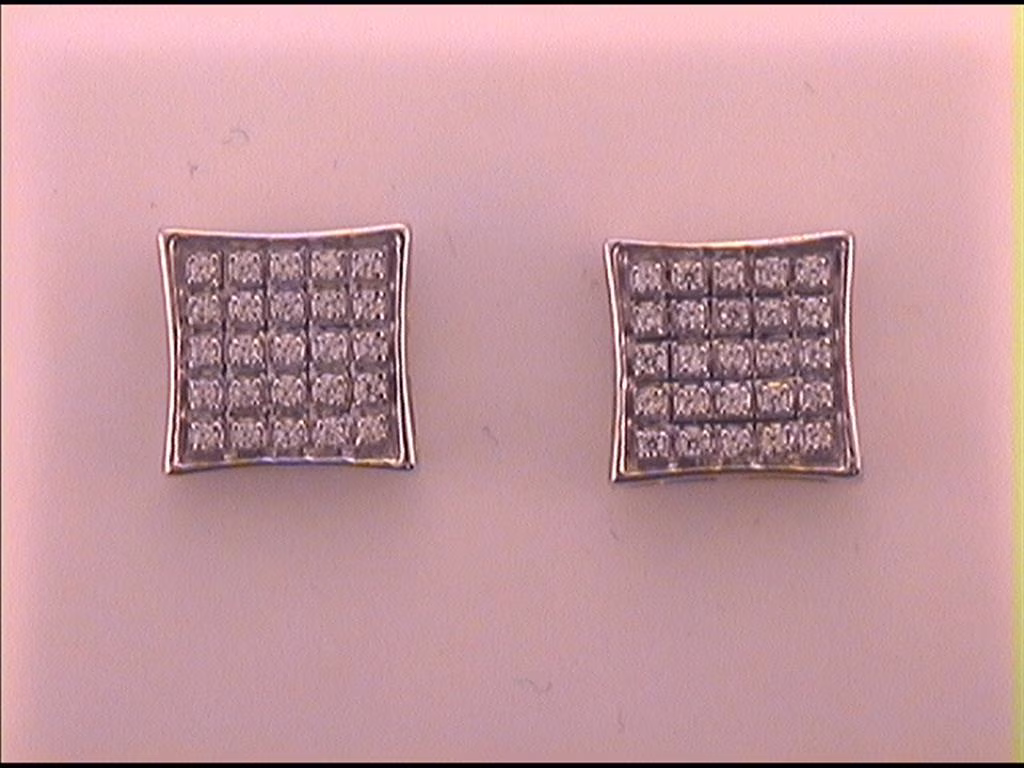 10k White Gold Round Diamond Square Kite Cluster Earrings 1/6 Cttw