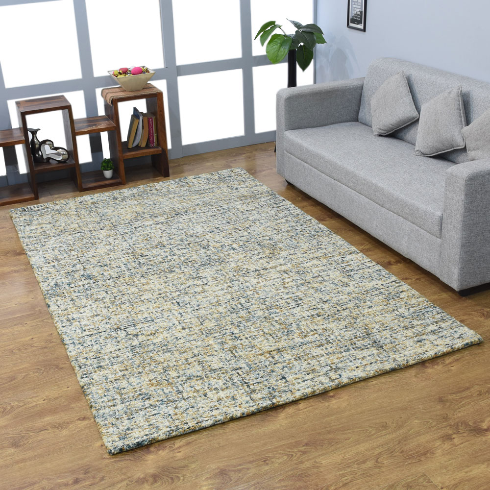 Rugsotic Carpets Hand Tufted Wool 9'x12' Area Rug Solid Blue Beige KWC111